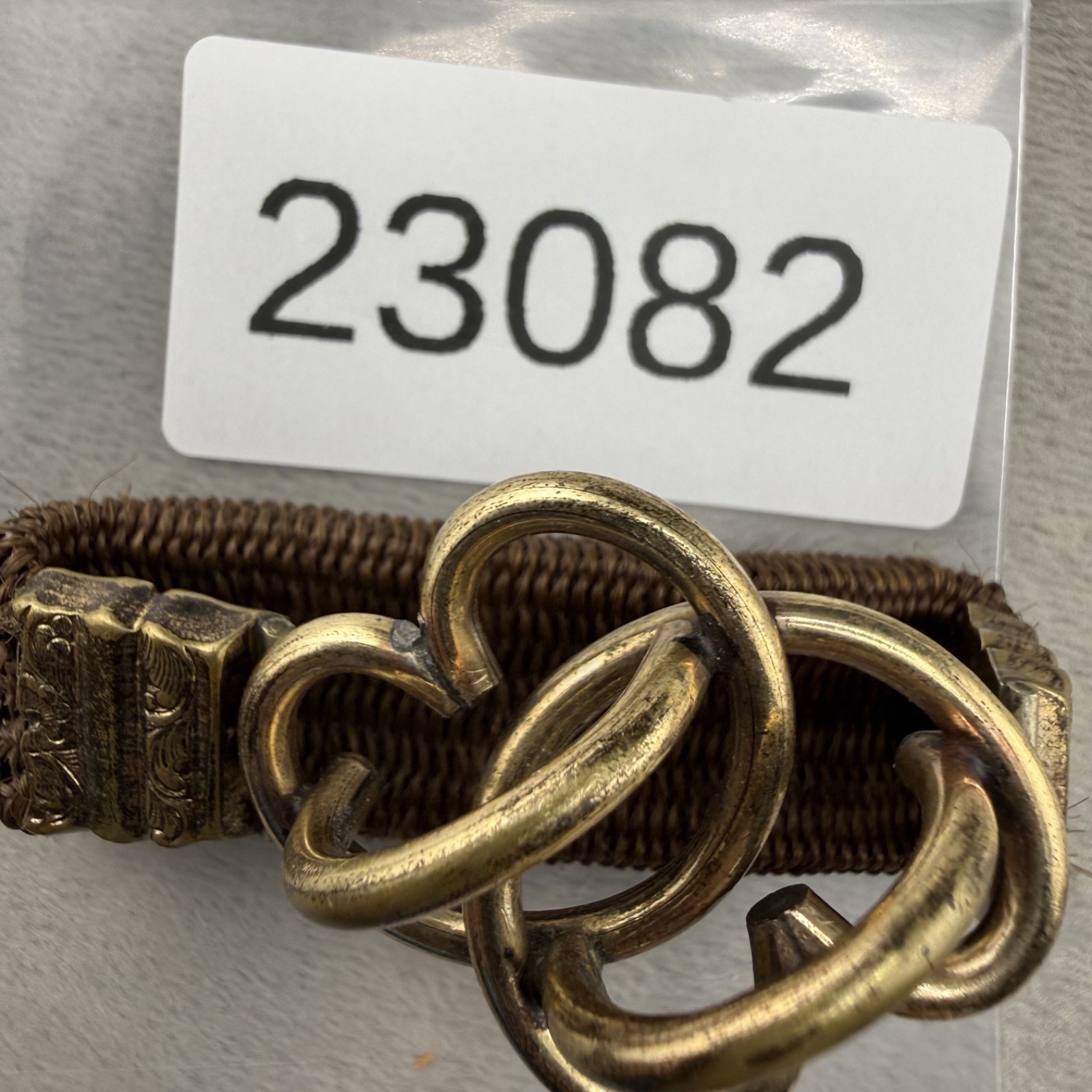Vintage Victorian Mourning Bracelet Hair Band Woven Gold Tone 5.5”