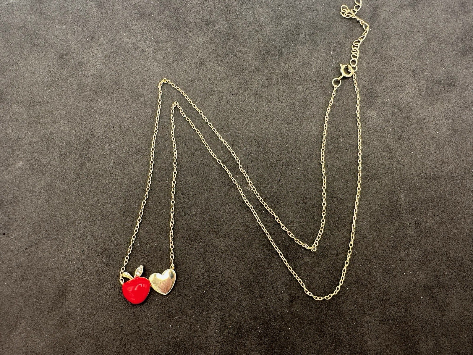 2.00g Vintage Sterling Silver 925 Heart Apple Necklace Adjustable Red M 20 in