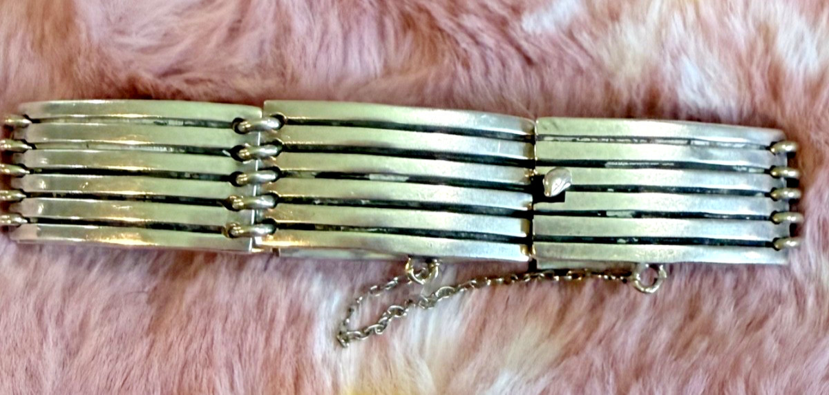 STERLING SILVER MODERNIST VINTAGE MEXICAN PANEL BRACELET 7.5 in TAXCO