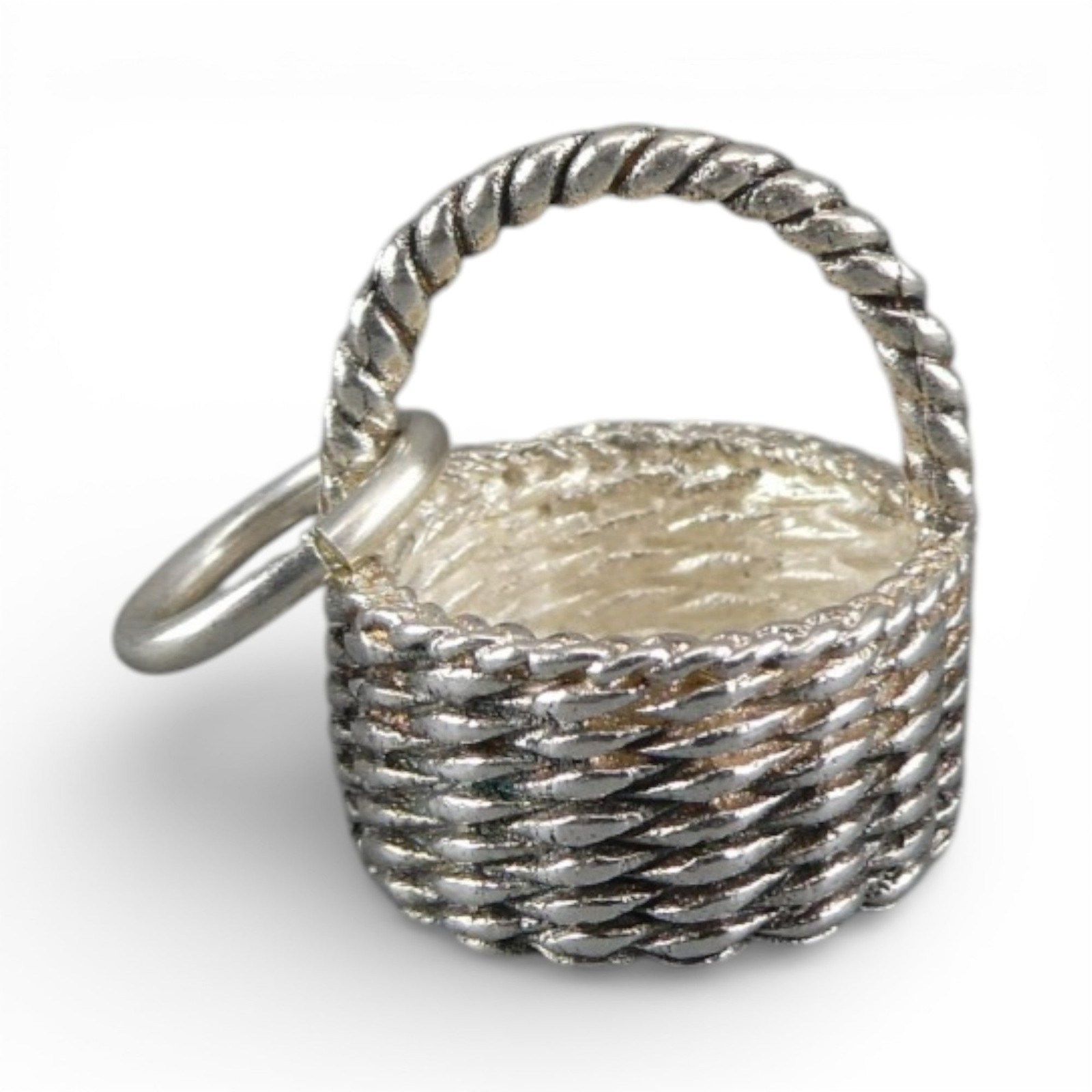 Sterling Silver EASTER BASKET Charm FOR BRACELET Necklace Pendant VINTAGE Gift