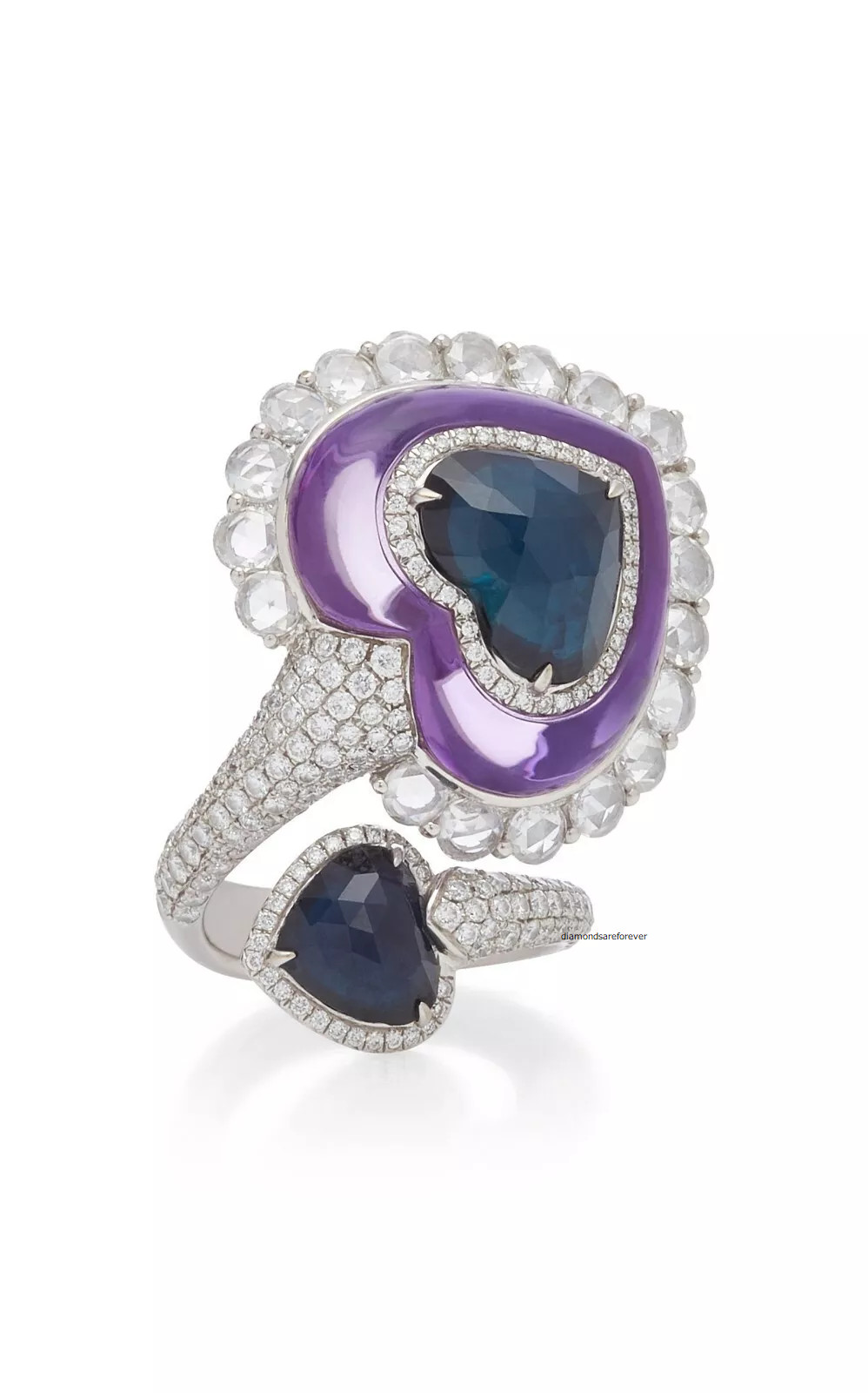 Gorgeous 23.50ct Amethyst, Sapphire, And Diamond Stone Ring With Pure 925 Silver