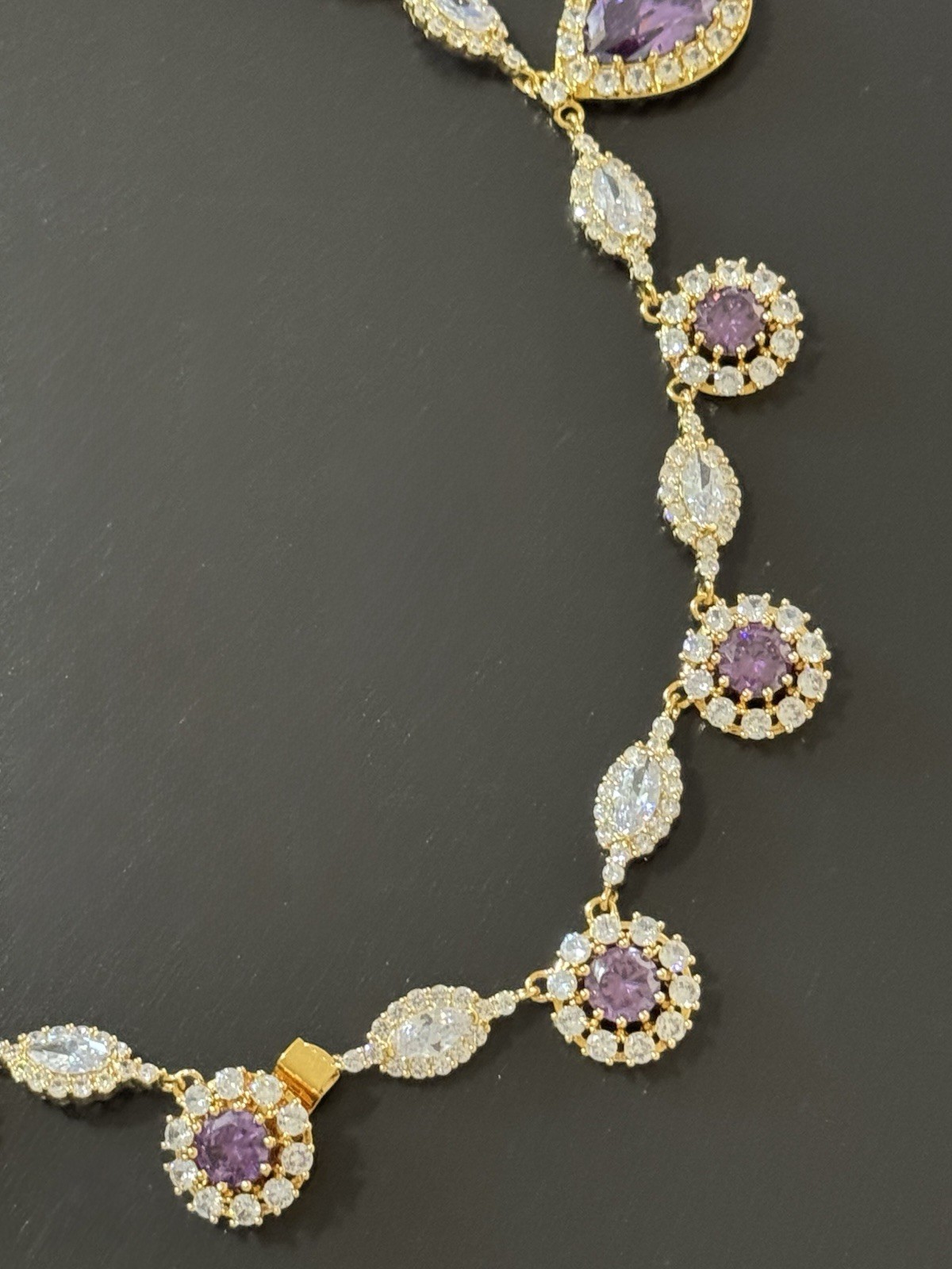 Ciner Signed Purple & Clear Crystal Rhinestone Drop Necklace 1960s