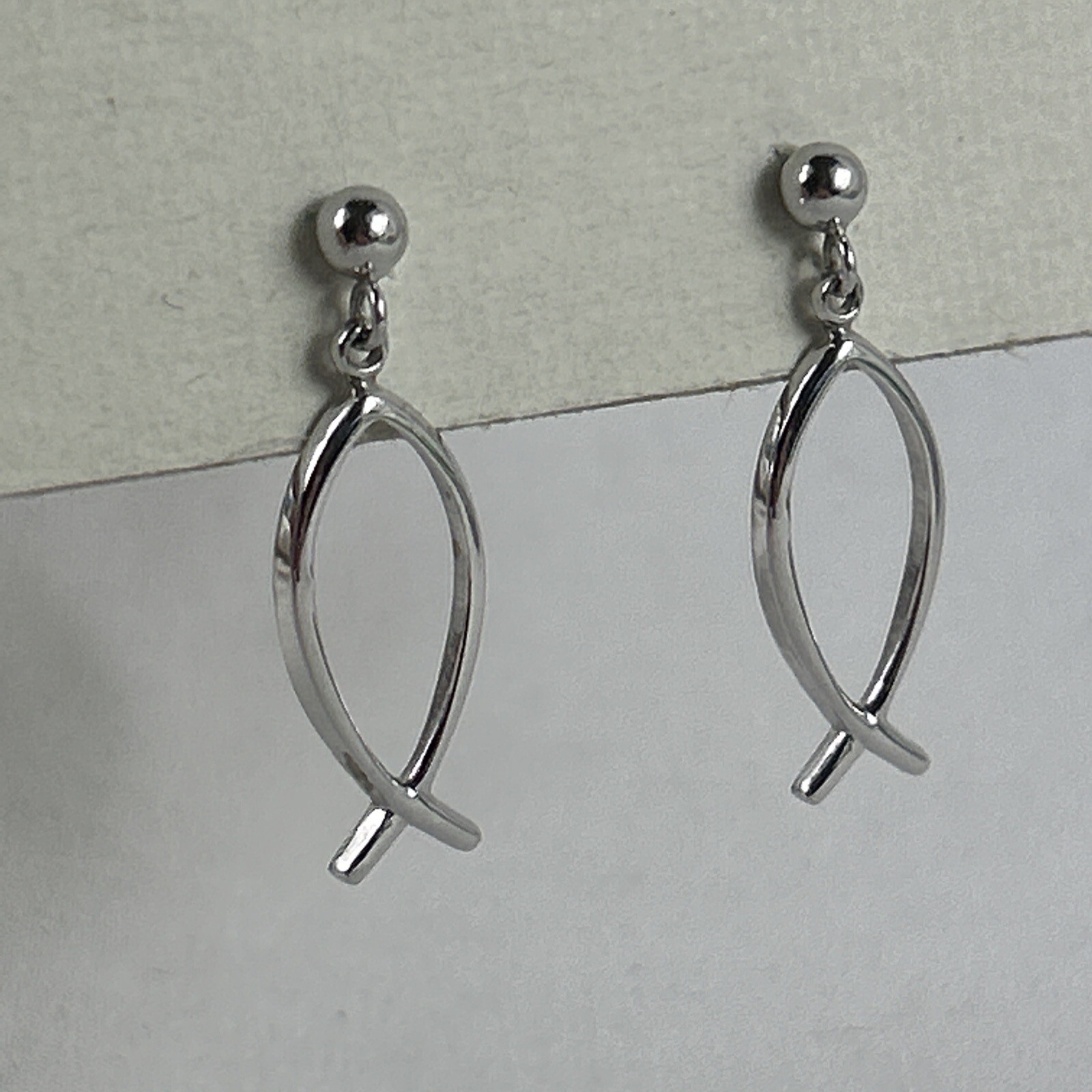 Christian Jesus Fish Dangling Earrings For Pierced Ears Sterling Silver 1” Theda