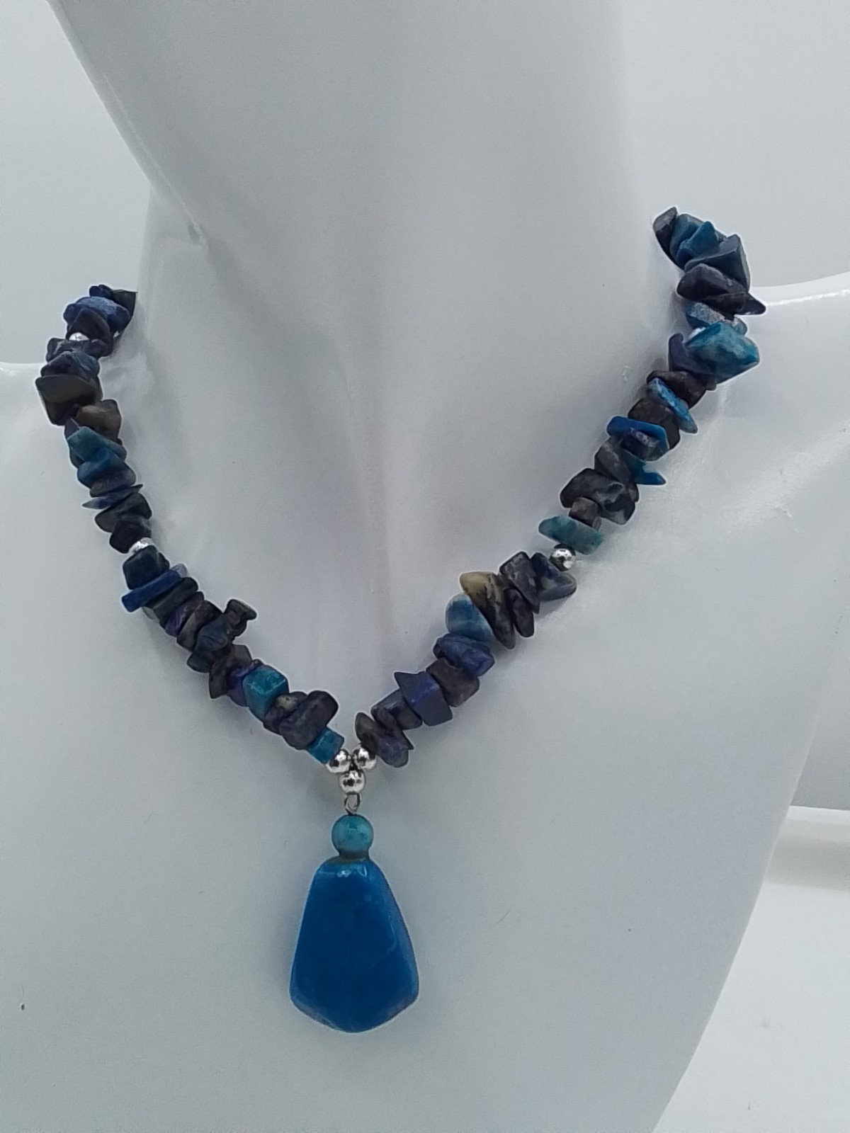 16″ ROUGH CUT NATURAL LAPIS LAZULI STONE BLUE PURPLE POLISH PENDANT NECKLACE VTG