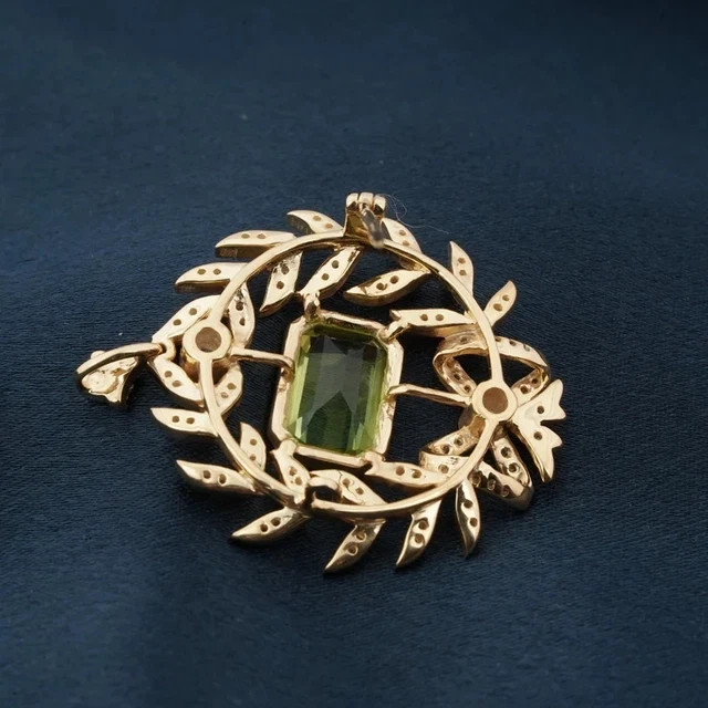 2.45Ct Emerald Cut Lab Created Green Peridot Brooch Pin 14K Yellow Gold Plated