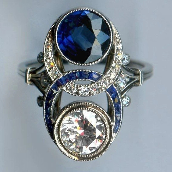 Art Deco Round Lab Created Diamond Halo Sapphire Engagement 925 Silver Rings