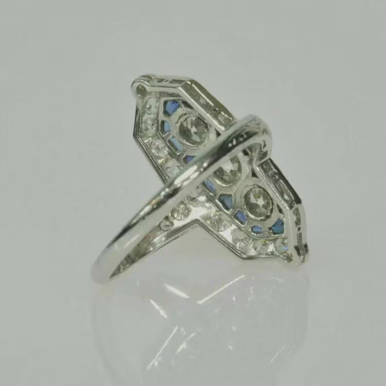 Art Deco Vintage Style Lab Created Diamond 14K White Gold Finish Engagement Ring
