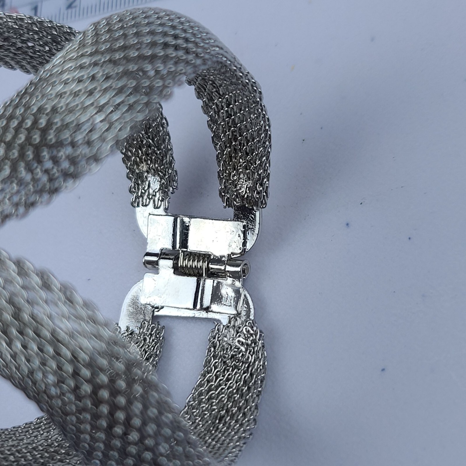 Silver Tone Double Strand Braided Sleeve Snake Chain Tube Hinged Cuff Bracelet