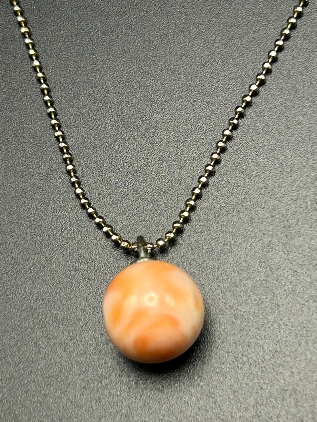 Vintage Japanese Coral Bead Pendant Necklace 11.5mm Pink Angel Skin Coral