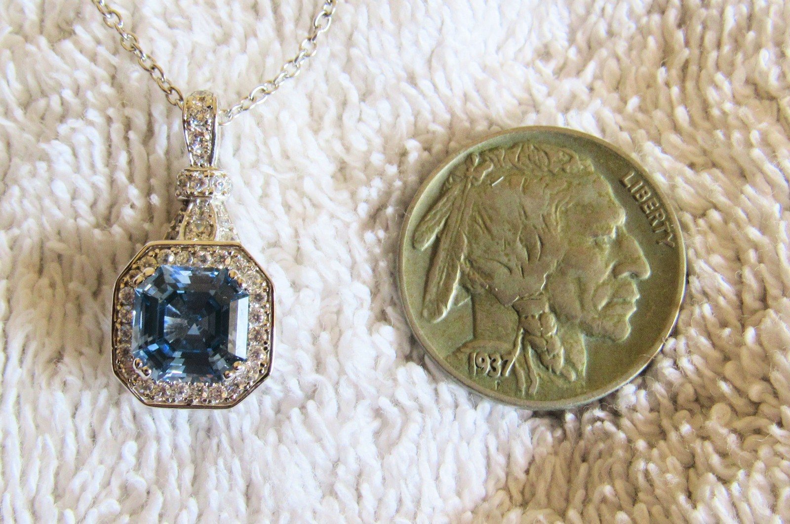 Sterling Silver & Faceted Blue Stone & Cubic Zirconia Matching Pendant & Ring