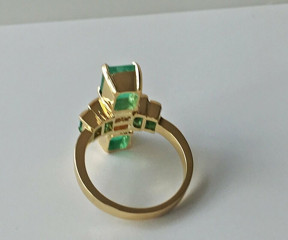 2.80 Ct Green Emerald Art Deco Vintage Engagement Ring 14K Yellow Gold Over