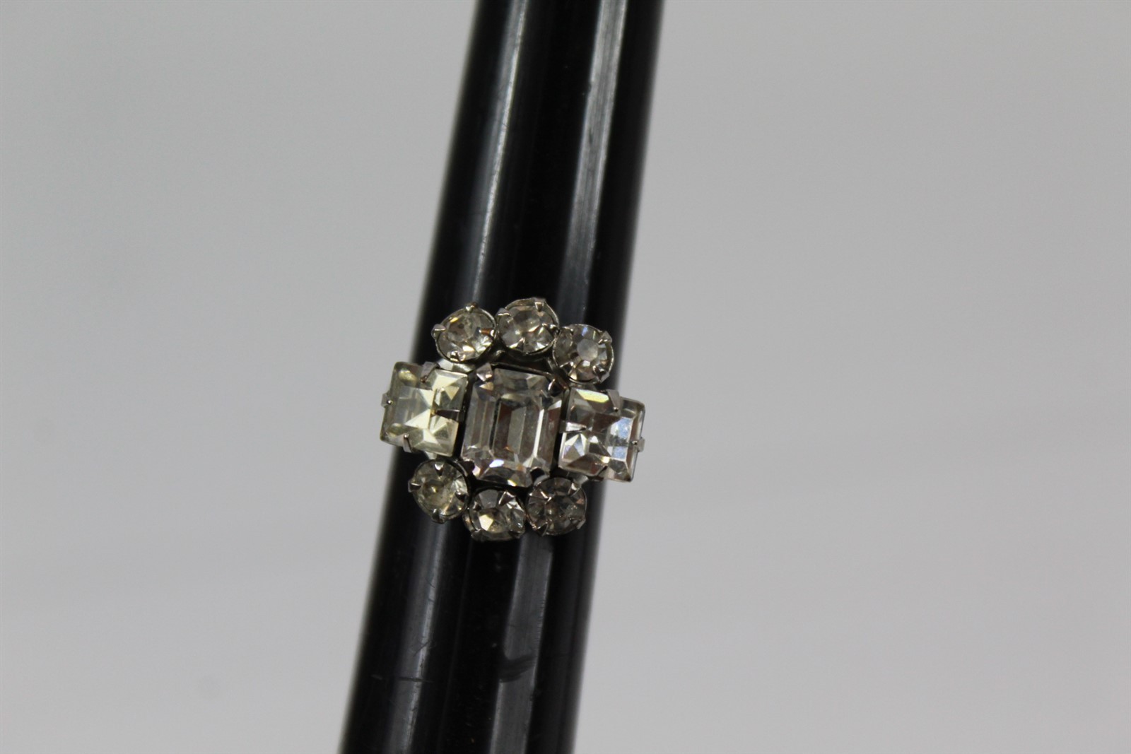 Ring Silver-Tone Alloy With Clear Stones Adjustable Size Band Vintage