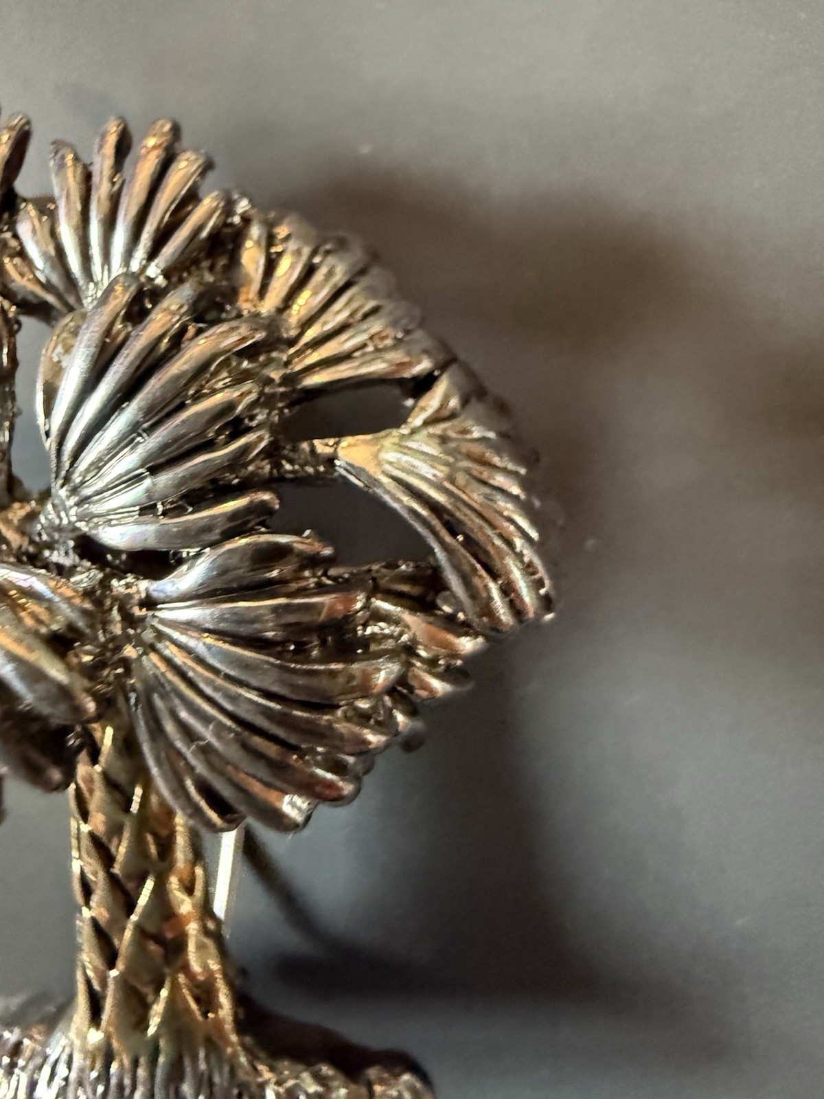 Vintage MJ SIGNED silver & gold tone Palm Tree Crescent Moon / Pendant – Brooch