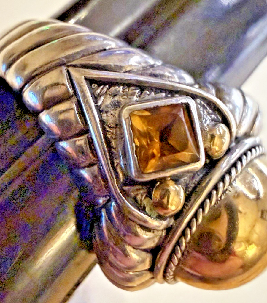 Robert Manse Sterling Silver Dome Ring 18k Gold Accents Citrine Size 6 Vintage