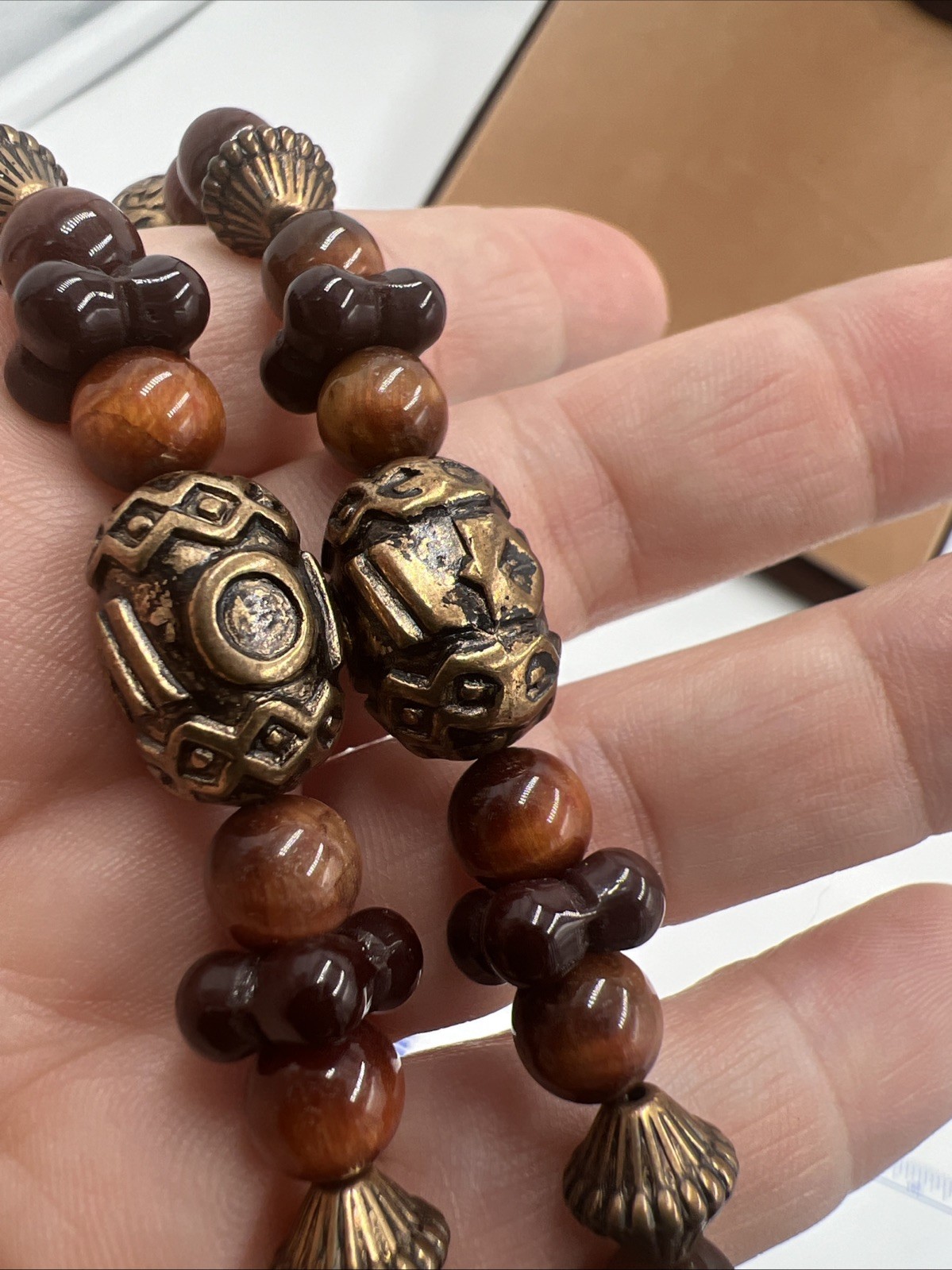 Vintage Leonard Craig Designer Necklace Real Stones & Glass Jadeite Tiger’s Eye