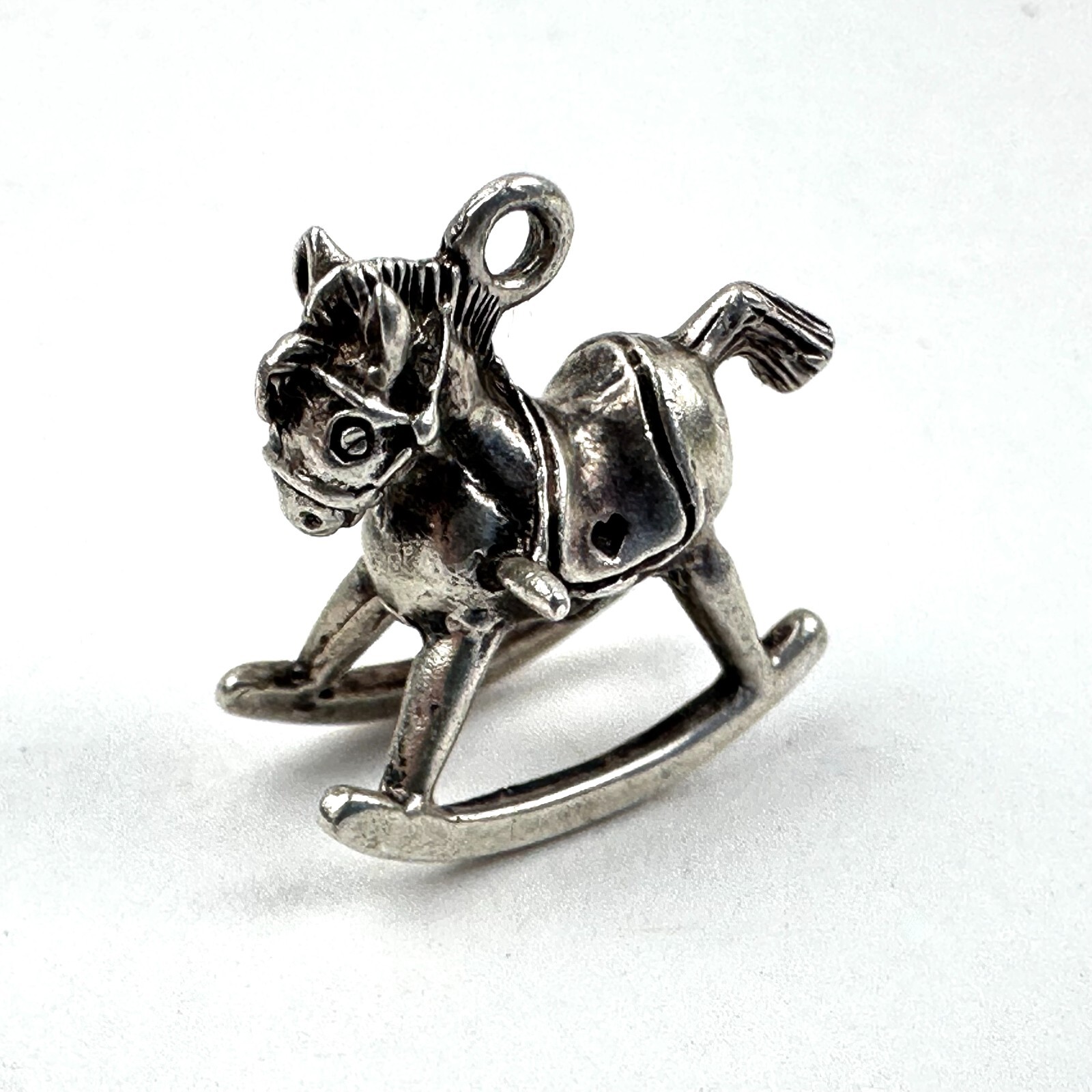 .925 Sterling Silver Charm – Tiny Rocking Horse – Tested Very Good Condition