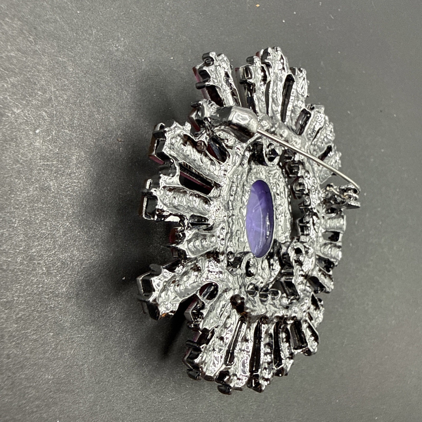 HUGE Brooch Pin Pink Purple Green Rhinestone Oval Ruffle J58
