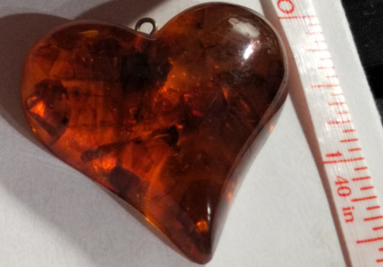 GENUINE BALTIC AMBER LARGE HEART PENDANT WITH FOSSIL INCLUSIONS