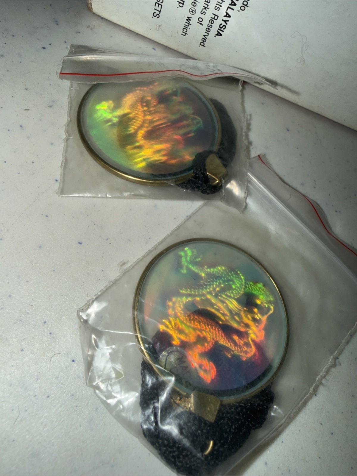 Vintage Hologram Necklace 3D DCG Glass Pendant Dragon Marijuuna Leaf Yin Yang