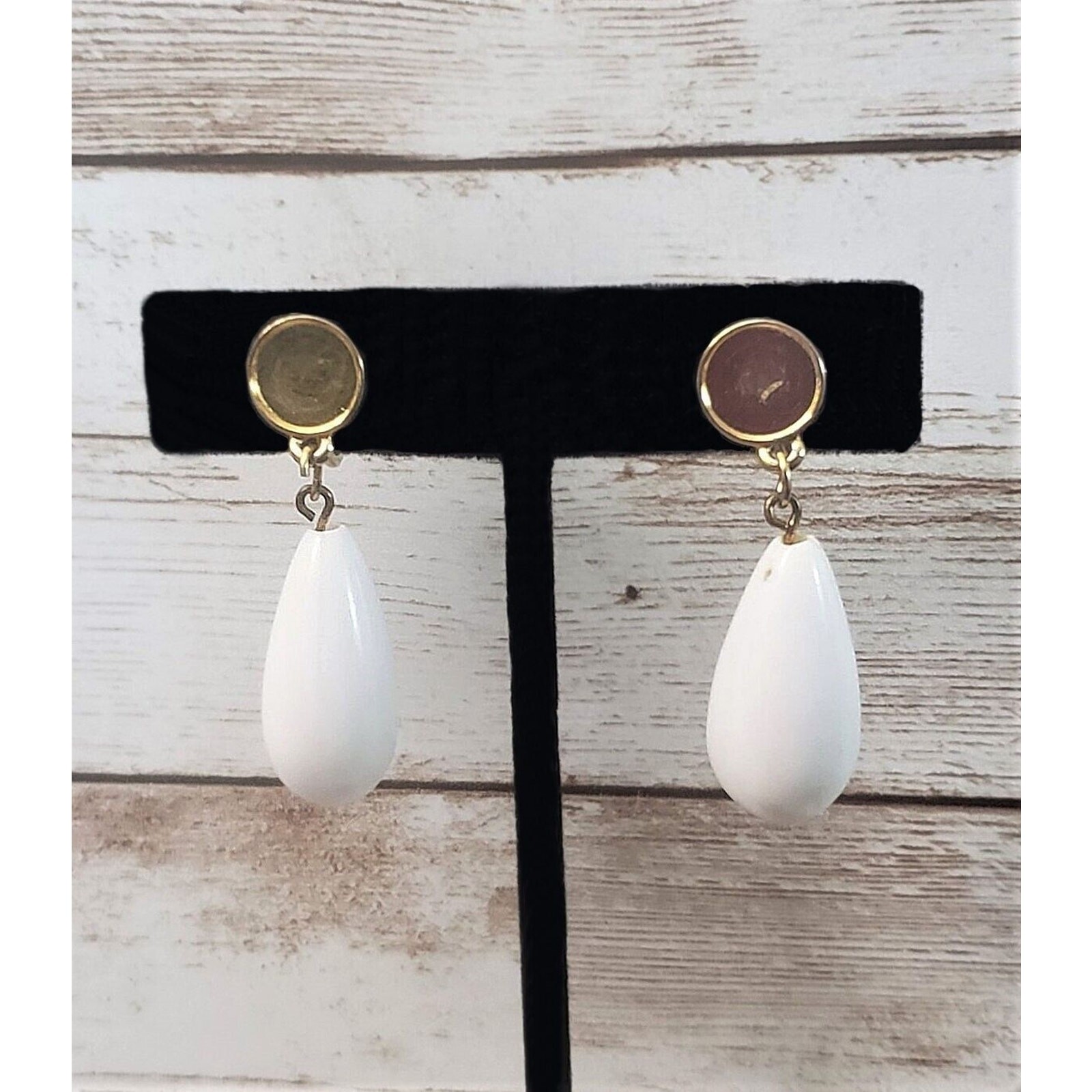 Vintage Clip On Earrings – Elongated White Dangle 1 & 5/8″