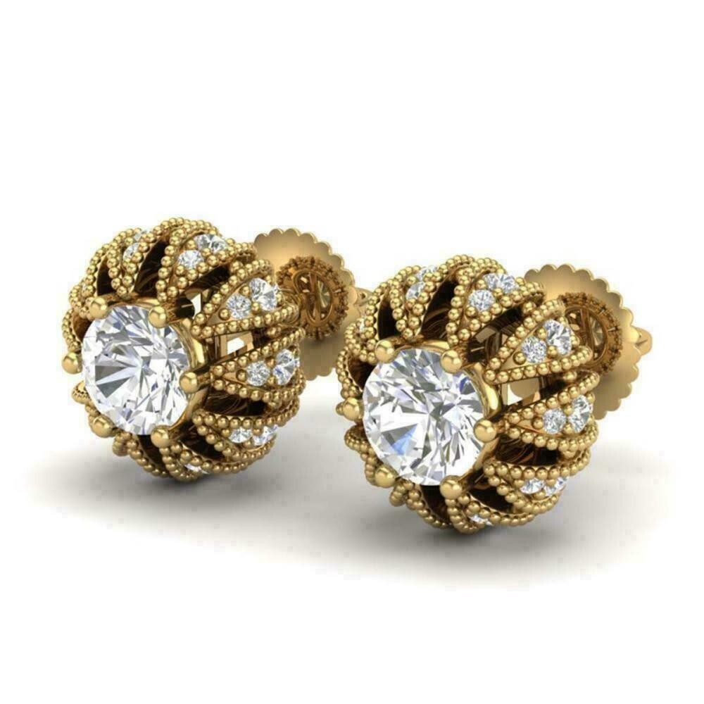 2.5Ct Art Deco Round Lab Created Diamond Wedding 14K Yellow Gold Filled Earrings