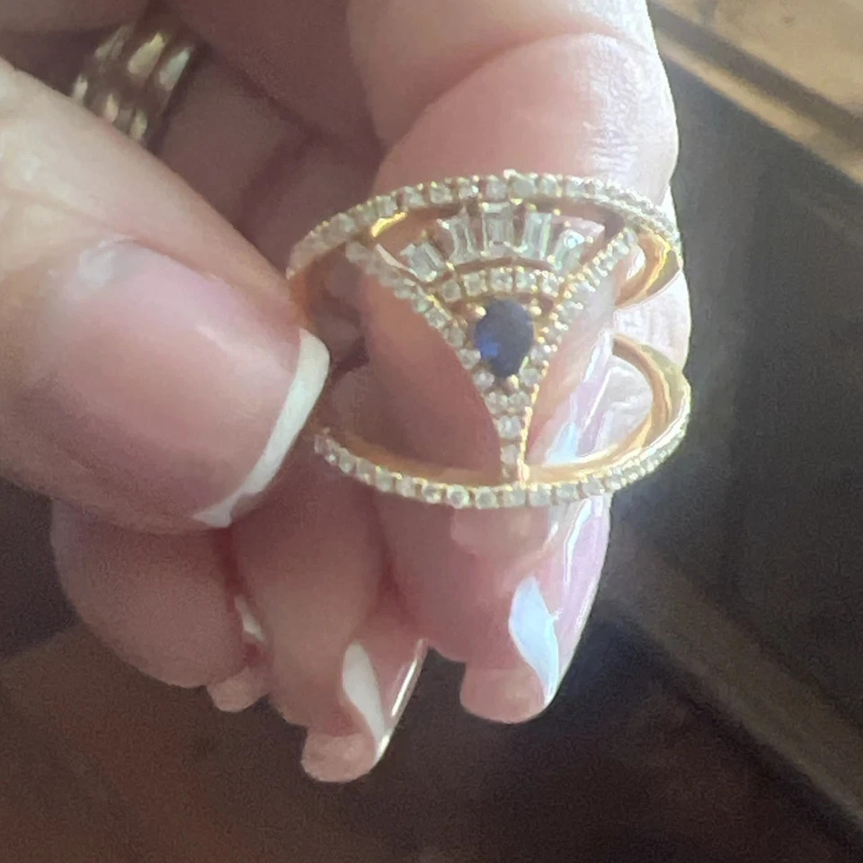 Art Deco Style Lab Created Diamond Engagement Anniversary 14K Gold Finish Ring