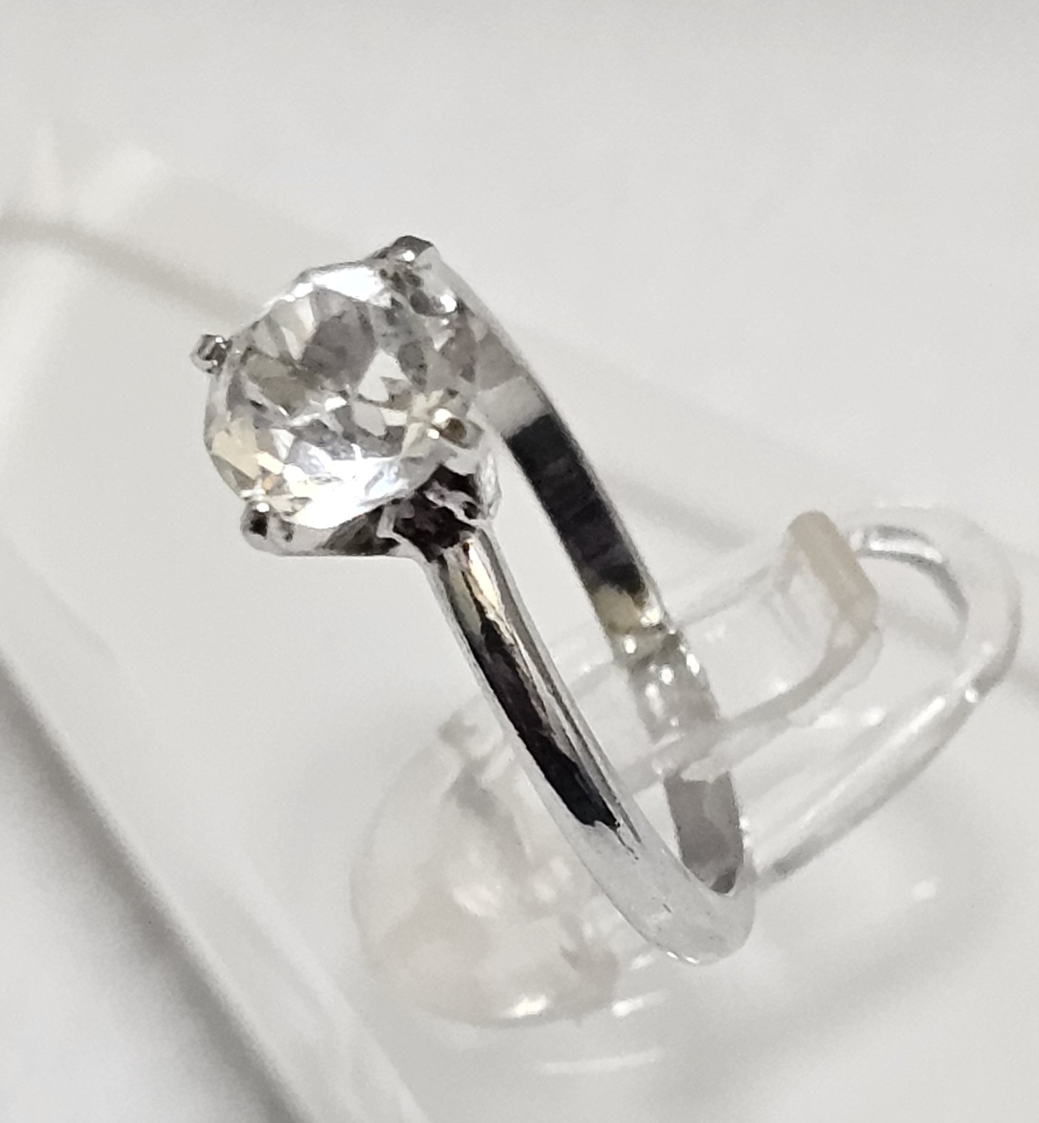 Vintage CZ Solitaire Ring Sz. 6 Silver Tone