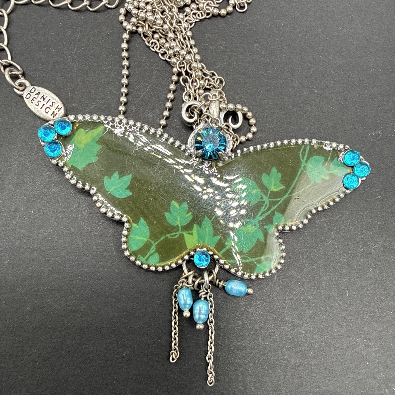 Pilgrim Danish Design Signed Butterfly Necklace Silver Tone C81c