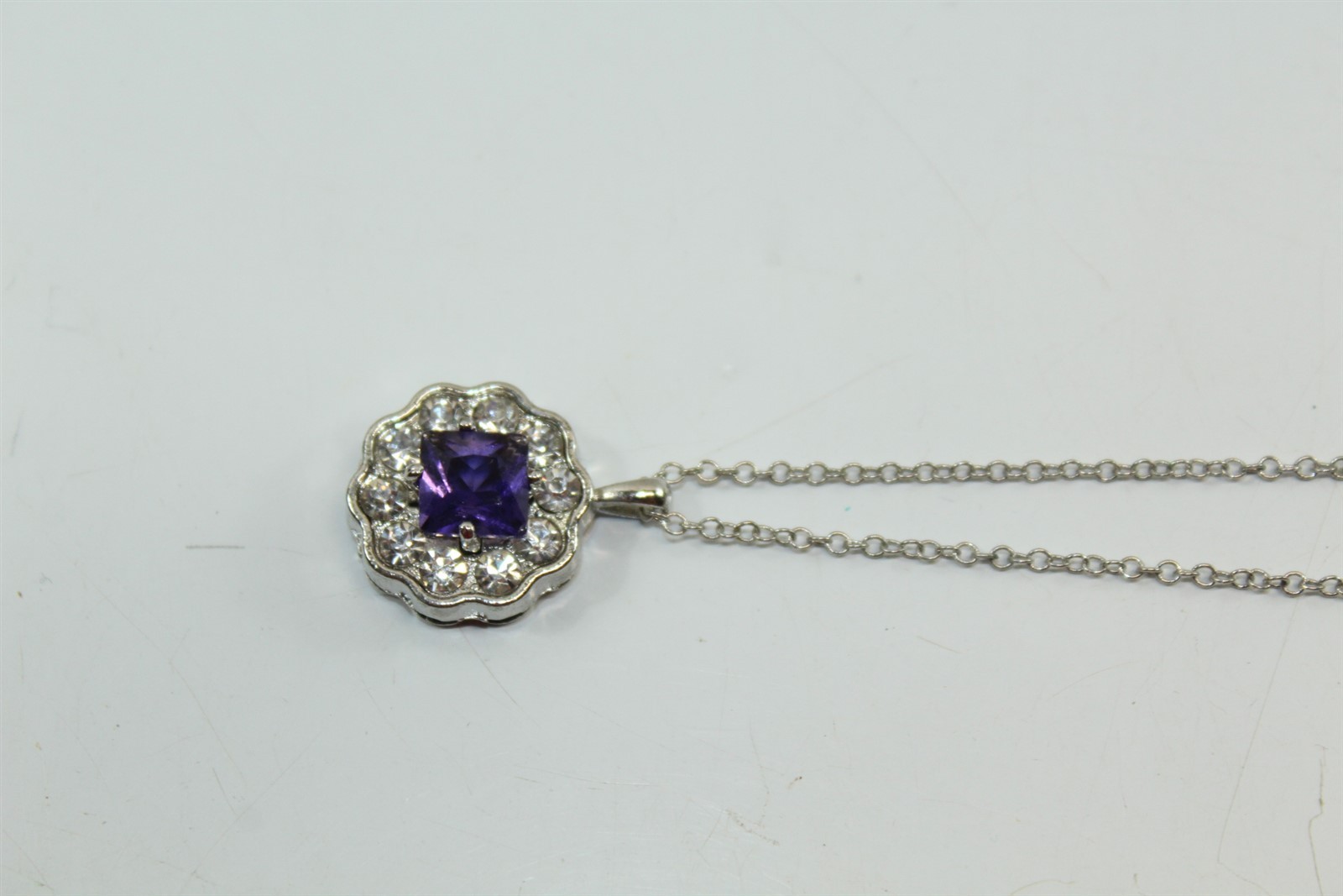 Vintage Amethyst Stone Pendant Necklace Silver-tone Alloy With Adjustable Chain