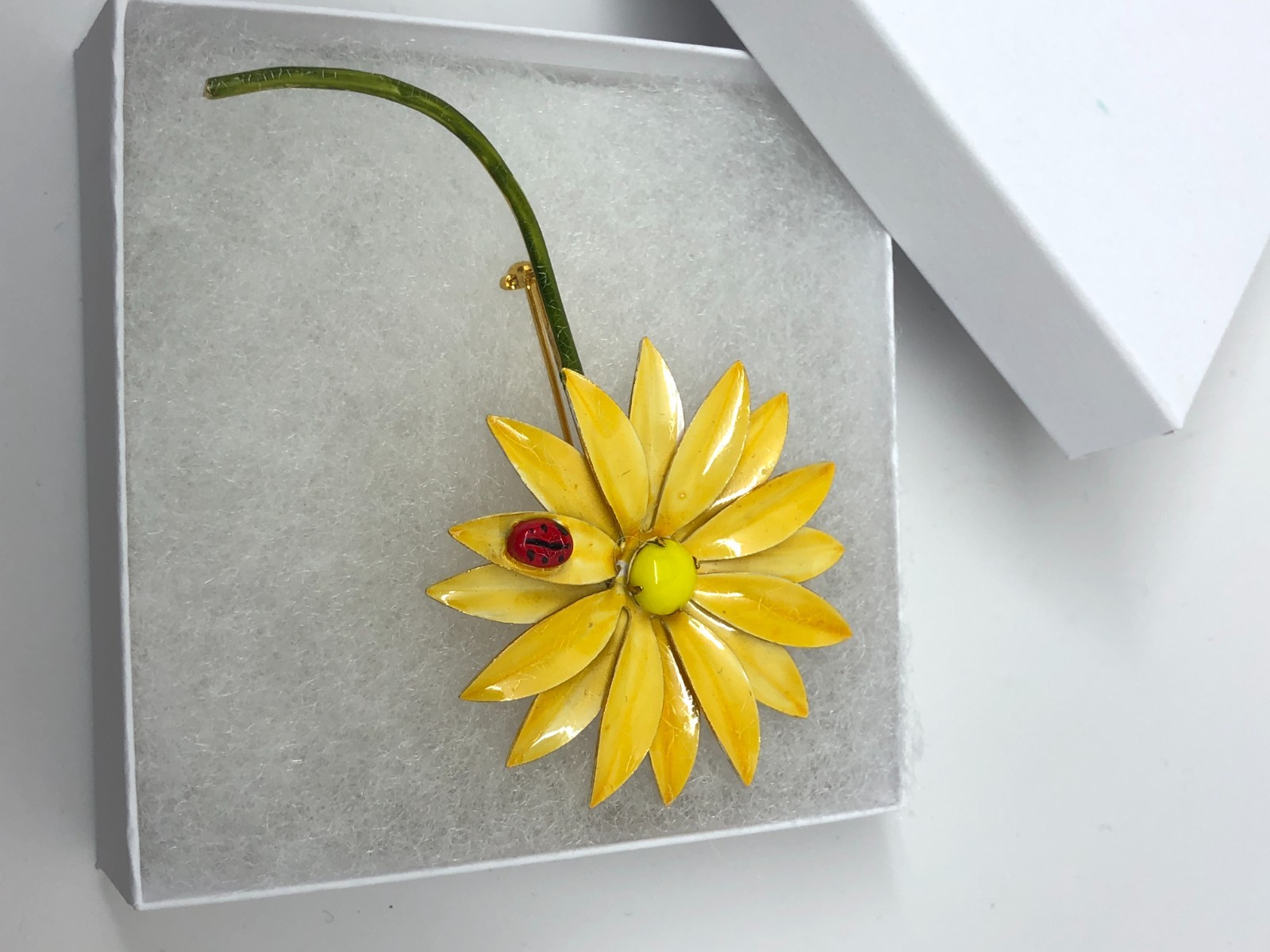 Vtg Original By Robert Yellow Enamel Flower Brooch Pin Daisy Ladybug 🐞 Large