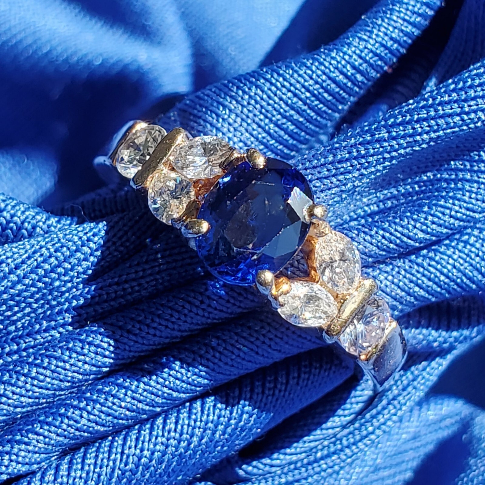 Original EARTH MINED SAPPHIRE DIAMOND Deco Engagement Ring 14K GOLD Solitaire