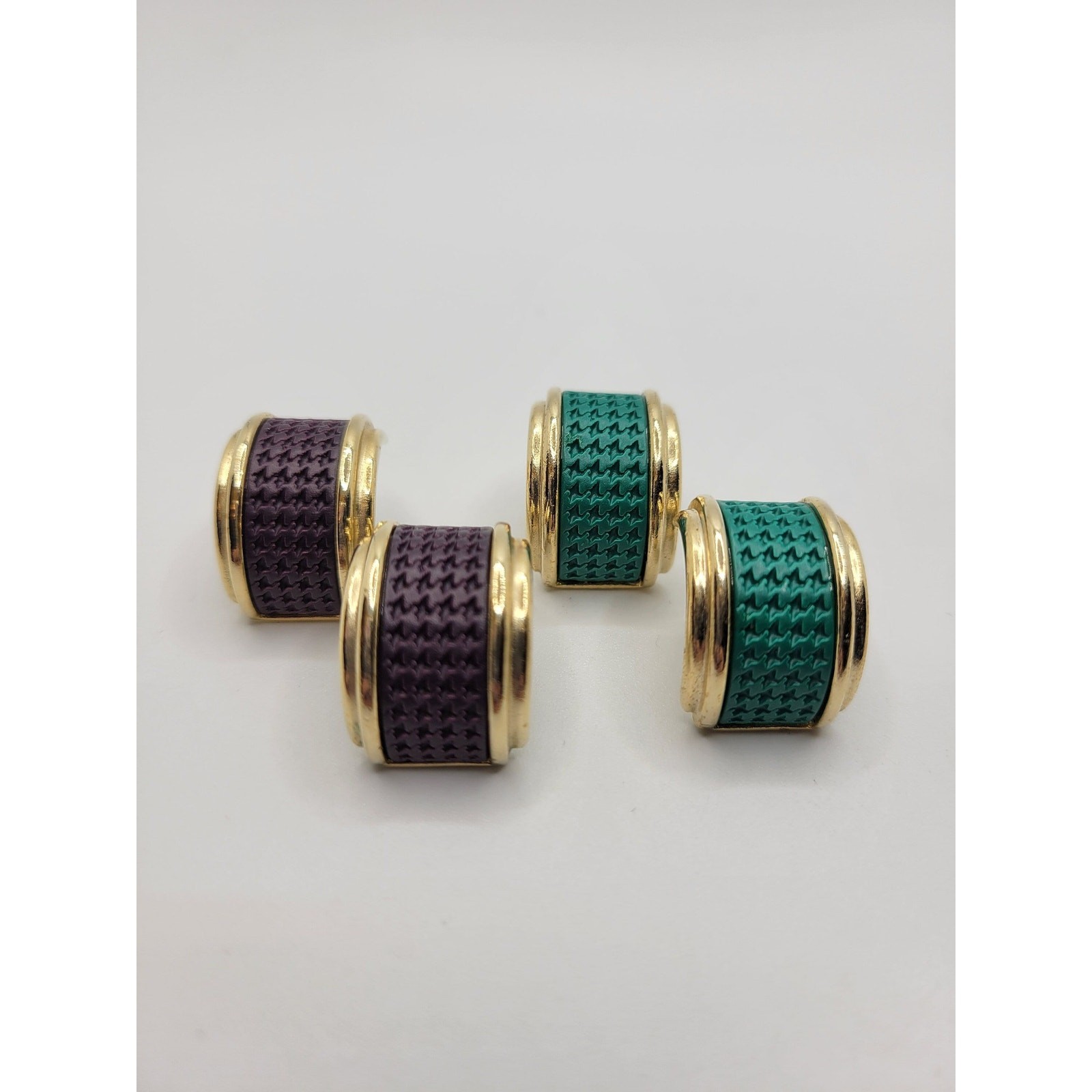 Chunky Weekender Half Hoop Earrings LOT 2 Teal Brown Vintage Post Pierced 1990s