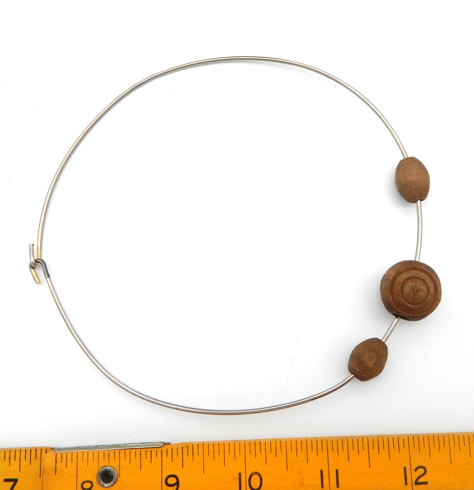 Vintage MCM Silver Toned Engraved Wood Beaded Choker Necklace
