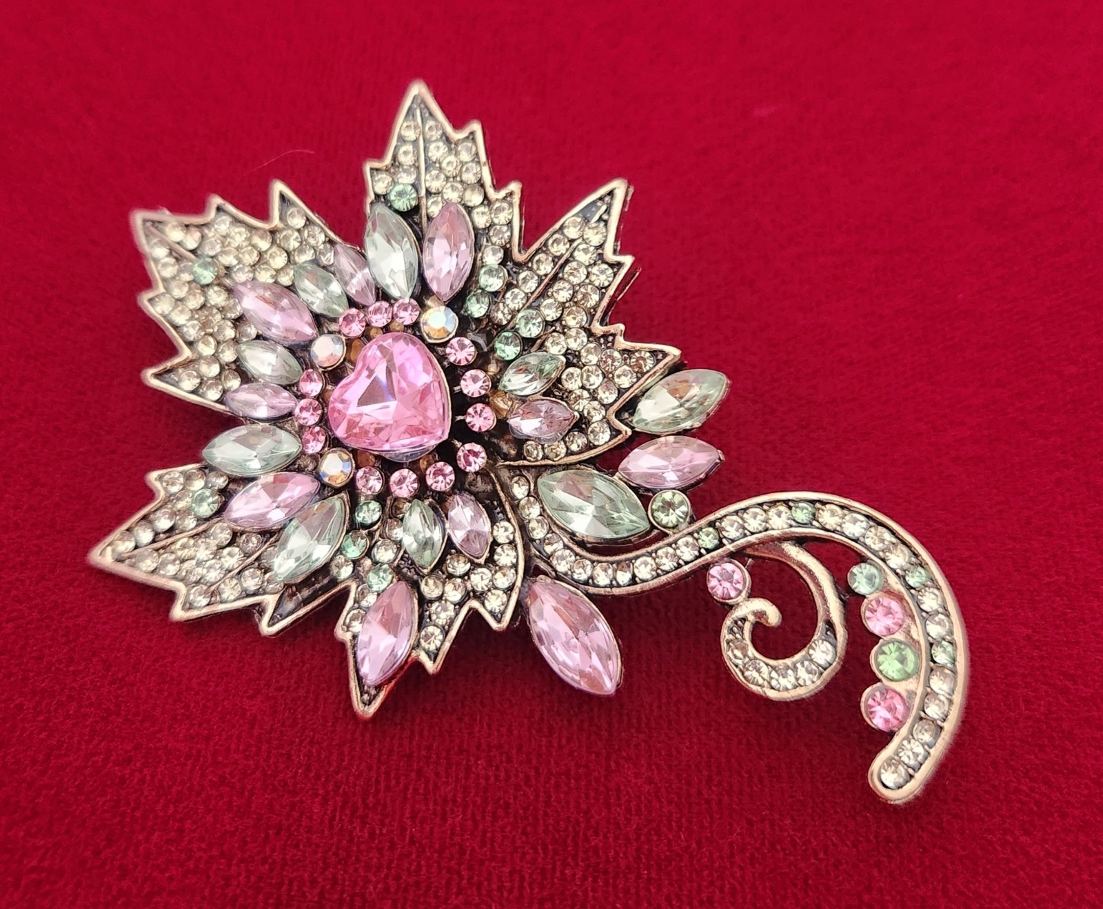 Designer Inspired Maple Leaf Brooch In Pink