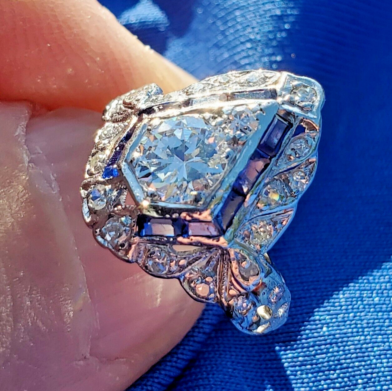 Original EARTH MINED DIAMOND Deco Engagement Ring PLATINUM Statement Solitaire 5