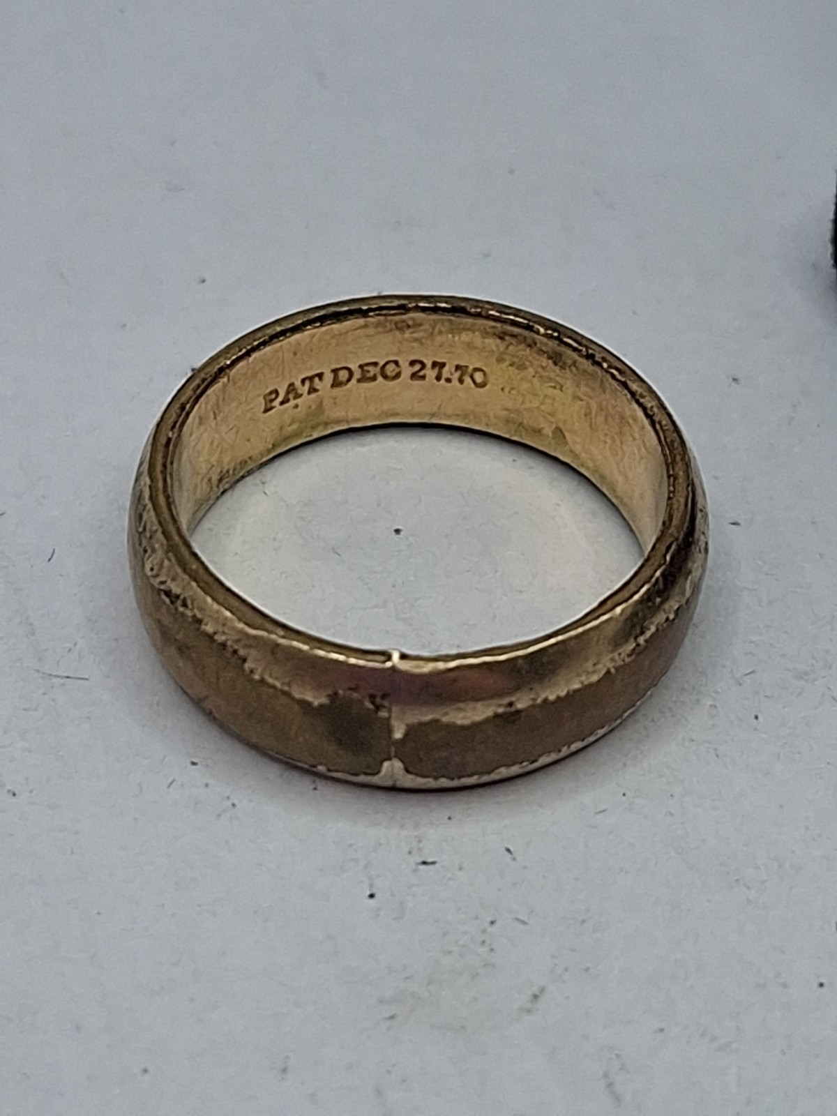Antique Victorian Era Gold? Wedding Band Marked “Pat Dec 27.70” (Dec 27th 1870).