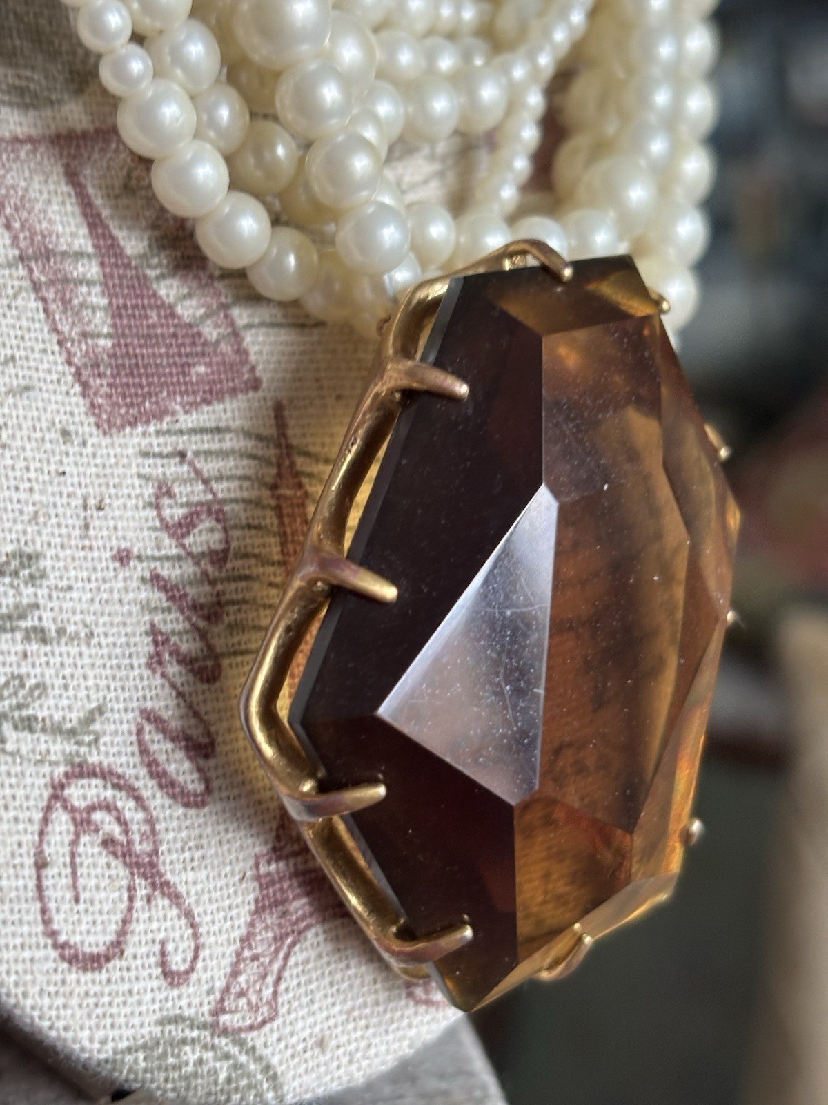 Vintage Pearl And Amber Costume Jewelry By Chico’s Excellent Statement