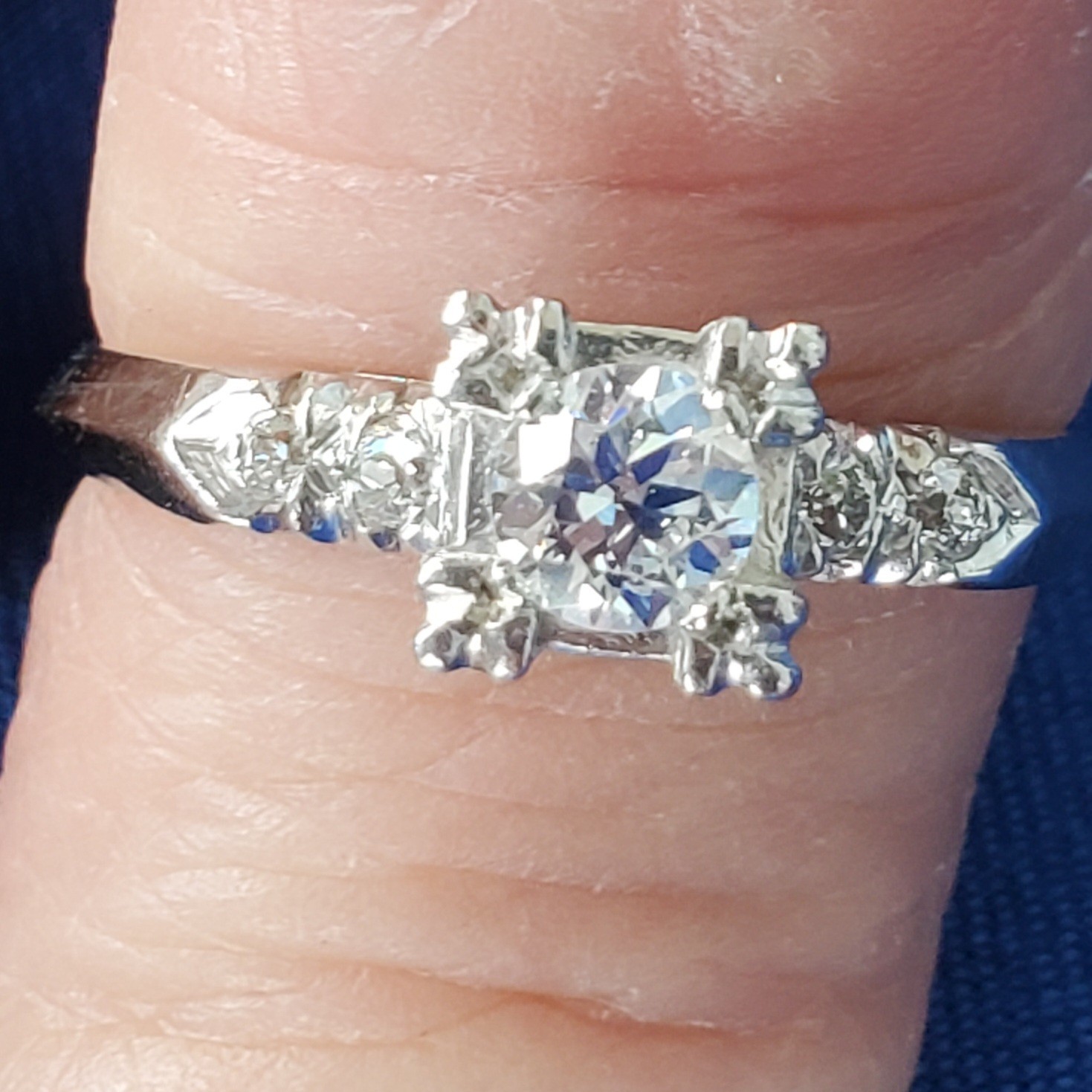 Original EARTH MINED DIAMOND Deco Engagement Ring Vintage PLATINUM Solitaire 6.5