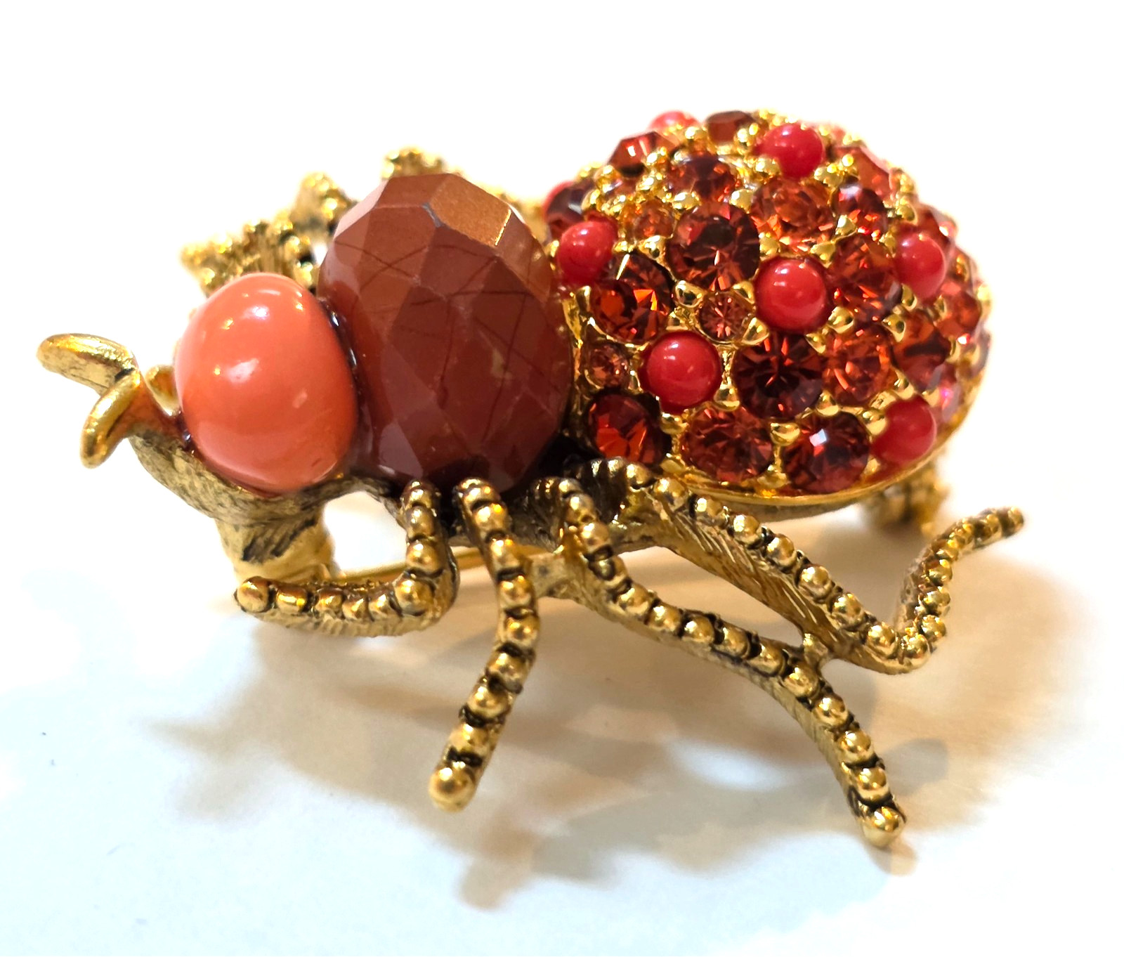 JOAN RIVERS CRITTER COLLECTION ORANGE CORAL CRYSTAL SPIDER PIN BROOCH