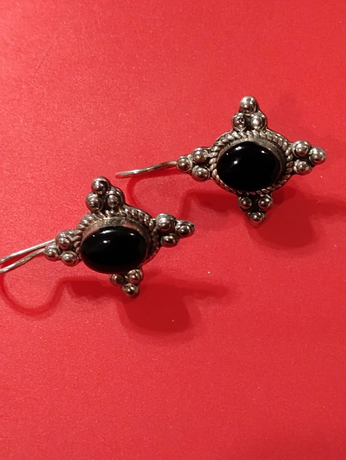 Vintage Earrings Black Onyx Sterling Silver Bali Style 1″