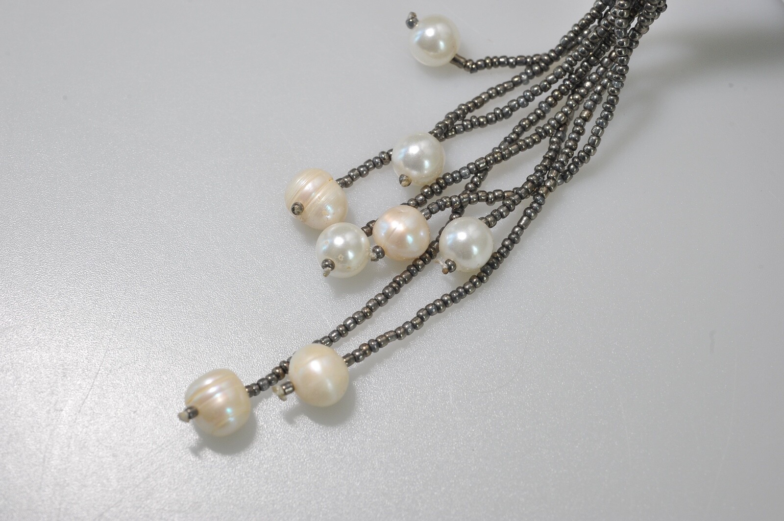 Jules B signed Trendy long faux pearl bead dangle drop tassel Necklace BD7