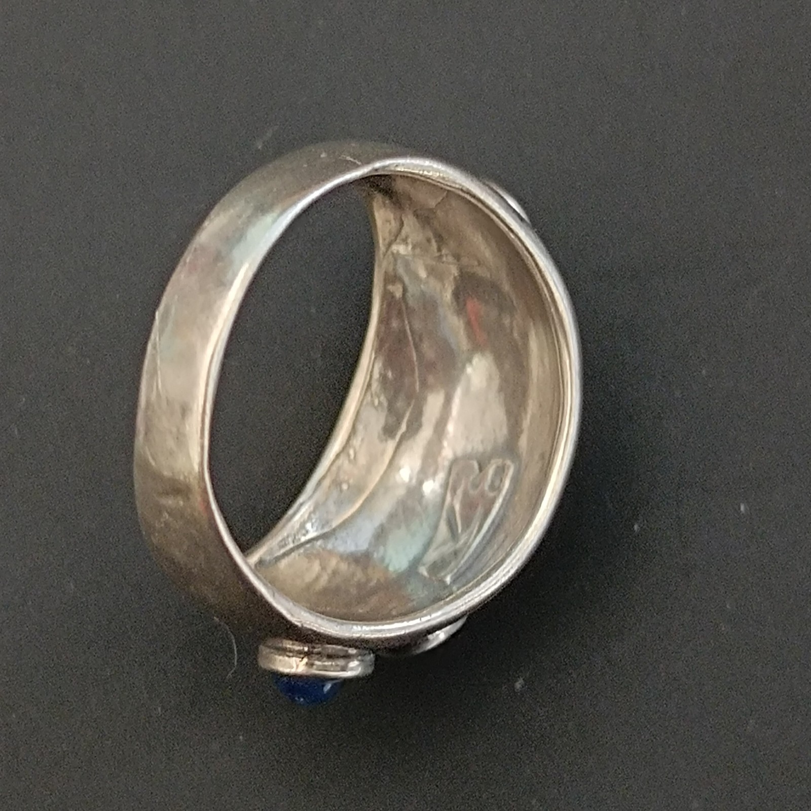 Modernist Gemstone Dome Ring Sterling Silver Cabochon Band Boho Israeli Artisan