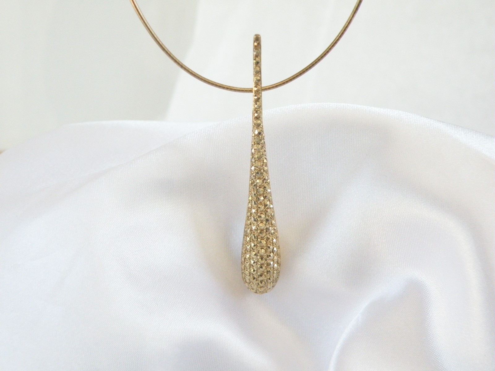 Dallas Prince Gold on Sterling Silver Modernist Marcasite Pendant Necklace
