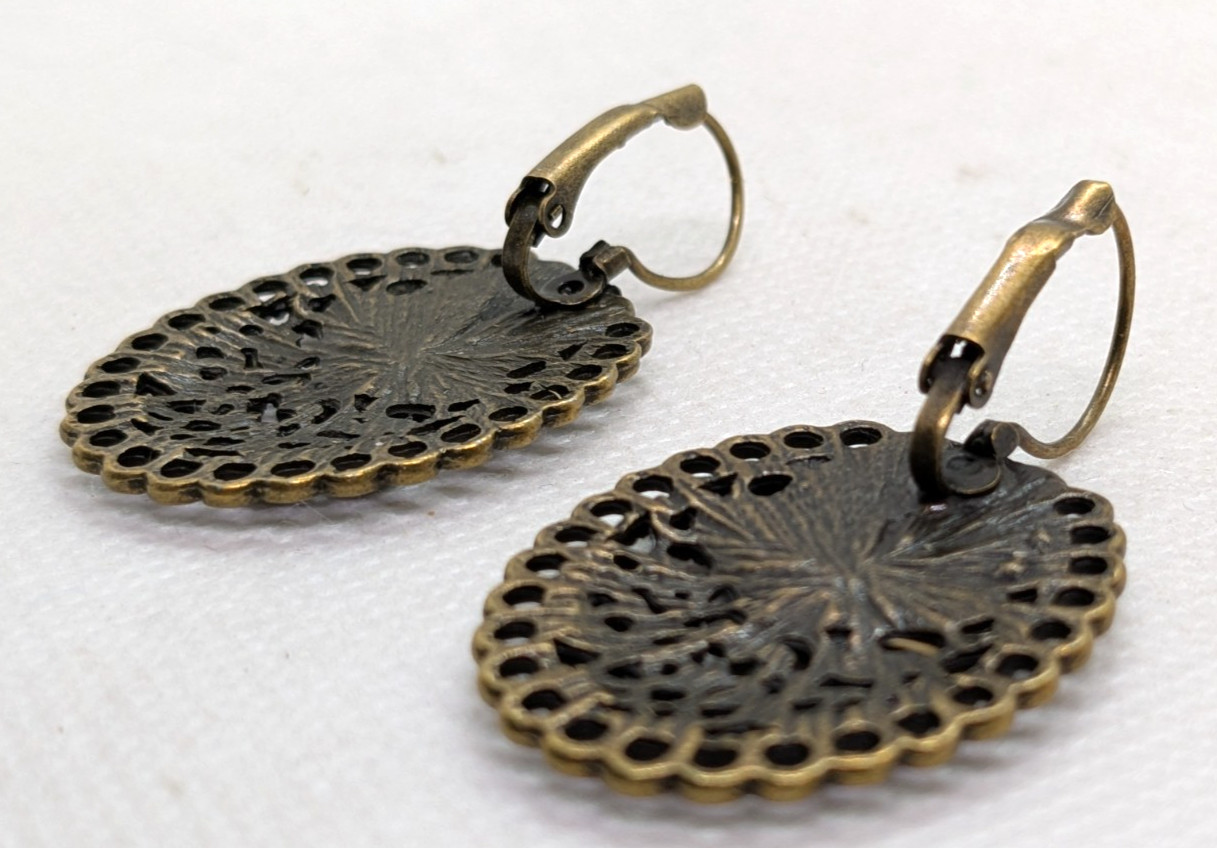 10 Bronze Colored Earring Blanks Bezel Settings Filigree Border Cabochon Base