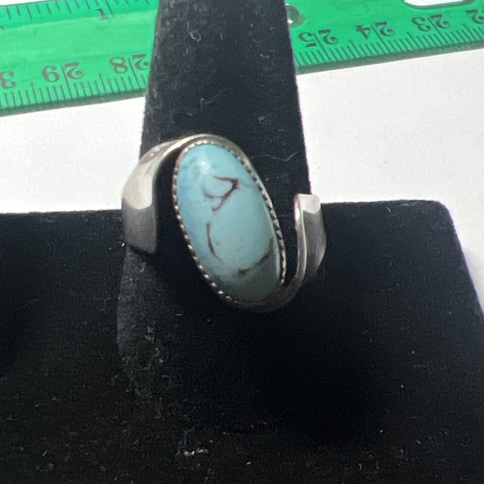 VTG Beau Sterling Silver Turquoise Ring Oval Stone Modernist Ring Sz 7.75