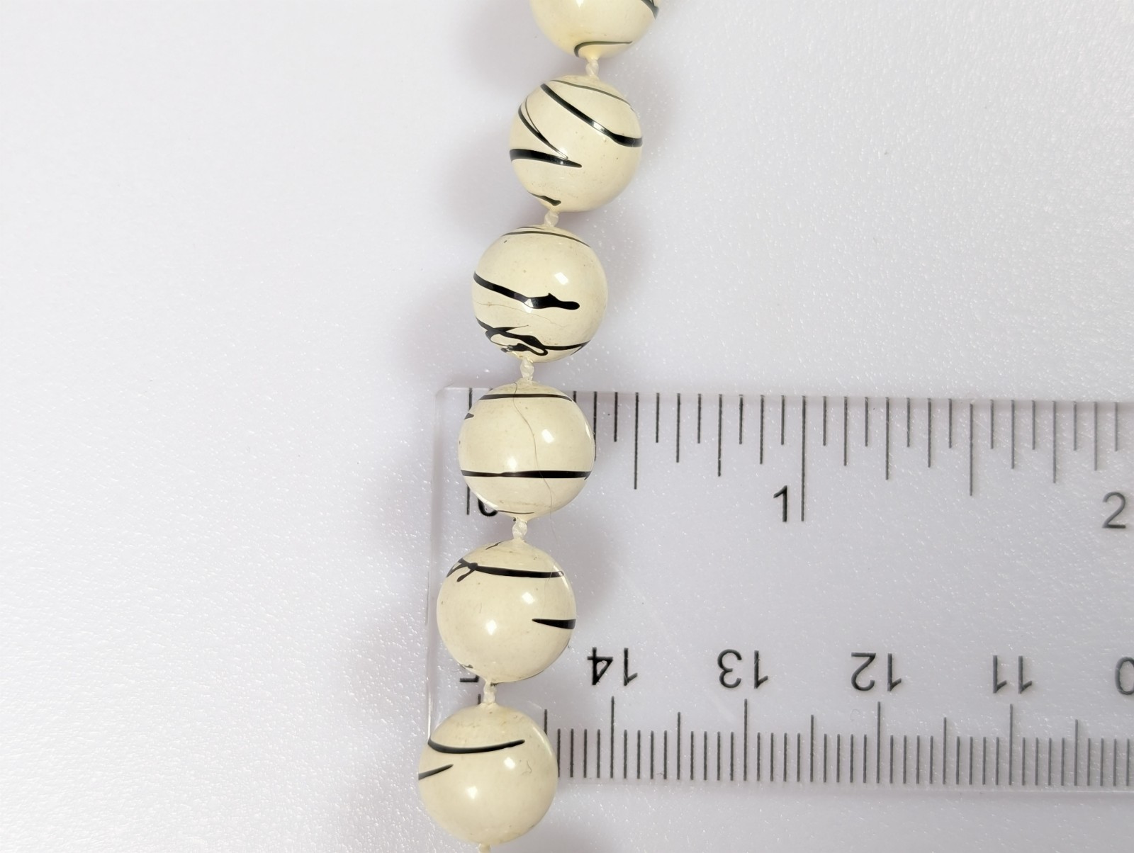 Vtg Black and White Paint Splatter Long Beaded Necklace LOT 54″ each