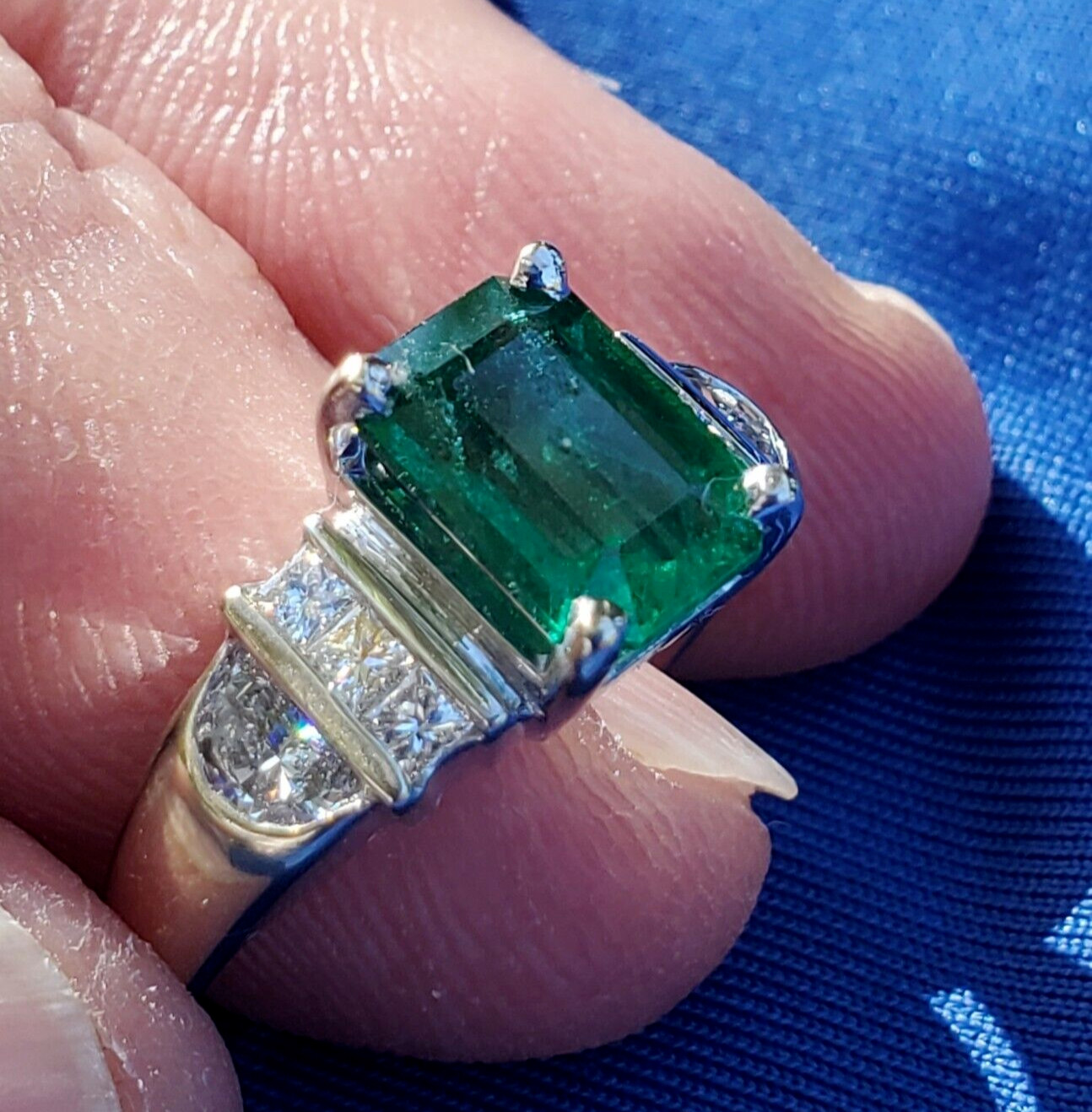 Original EARTH MINED EMERALD DIAMOND Deco Engagement Ring 14K GOLD Solitaire S 7