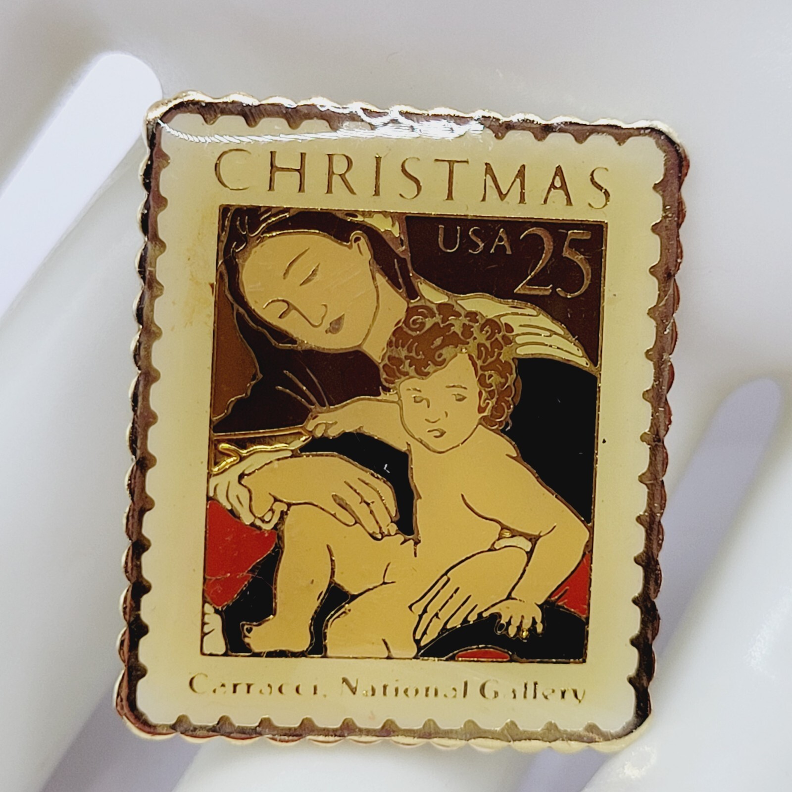 Madonna Child by Carracci USPS Stamp Small Metal Enamel Lapel Scatter Brooch Pin