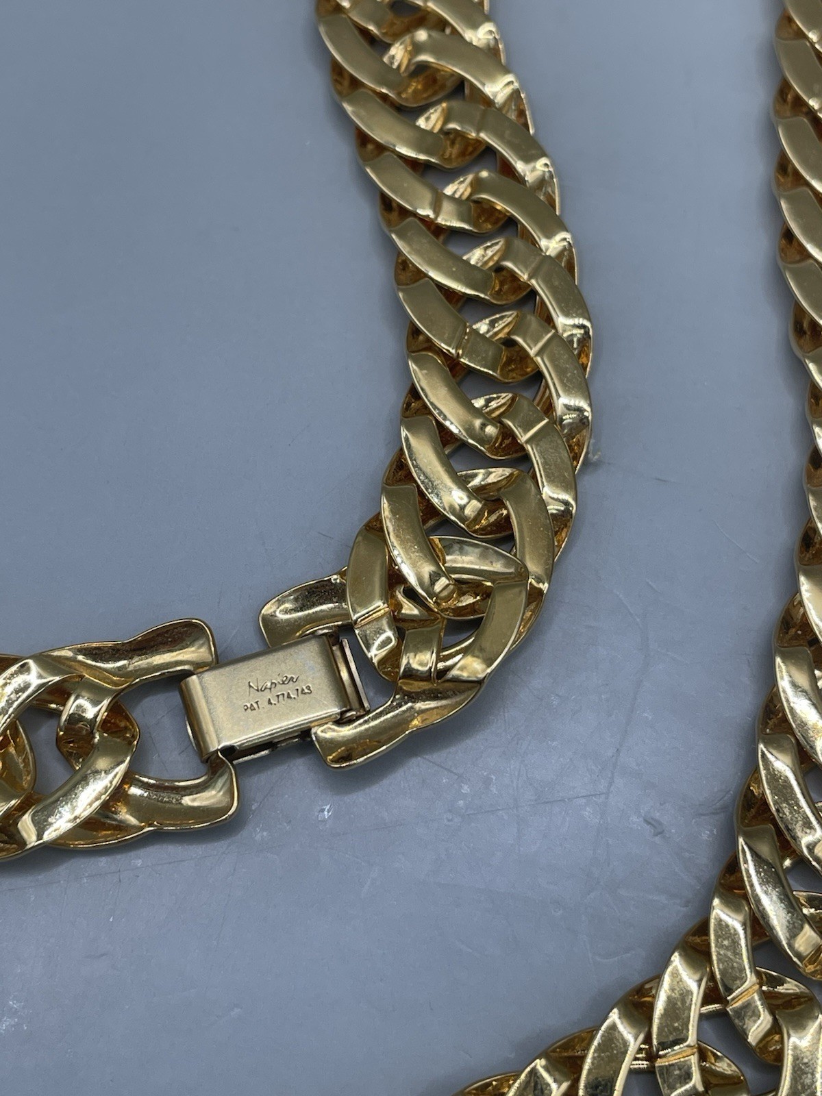Vintage Signed NAPIER GoldTone 24.25” Flat Chain Statement Necklace