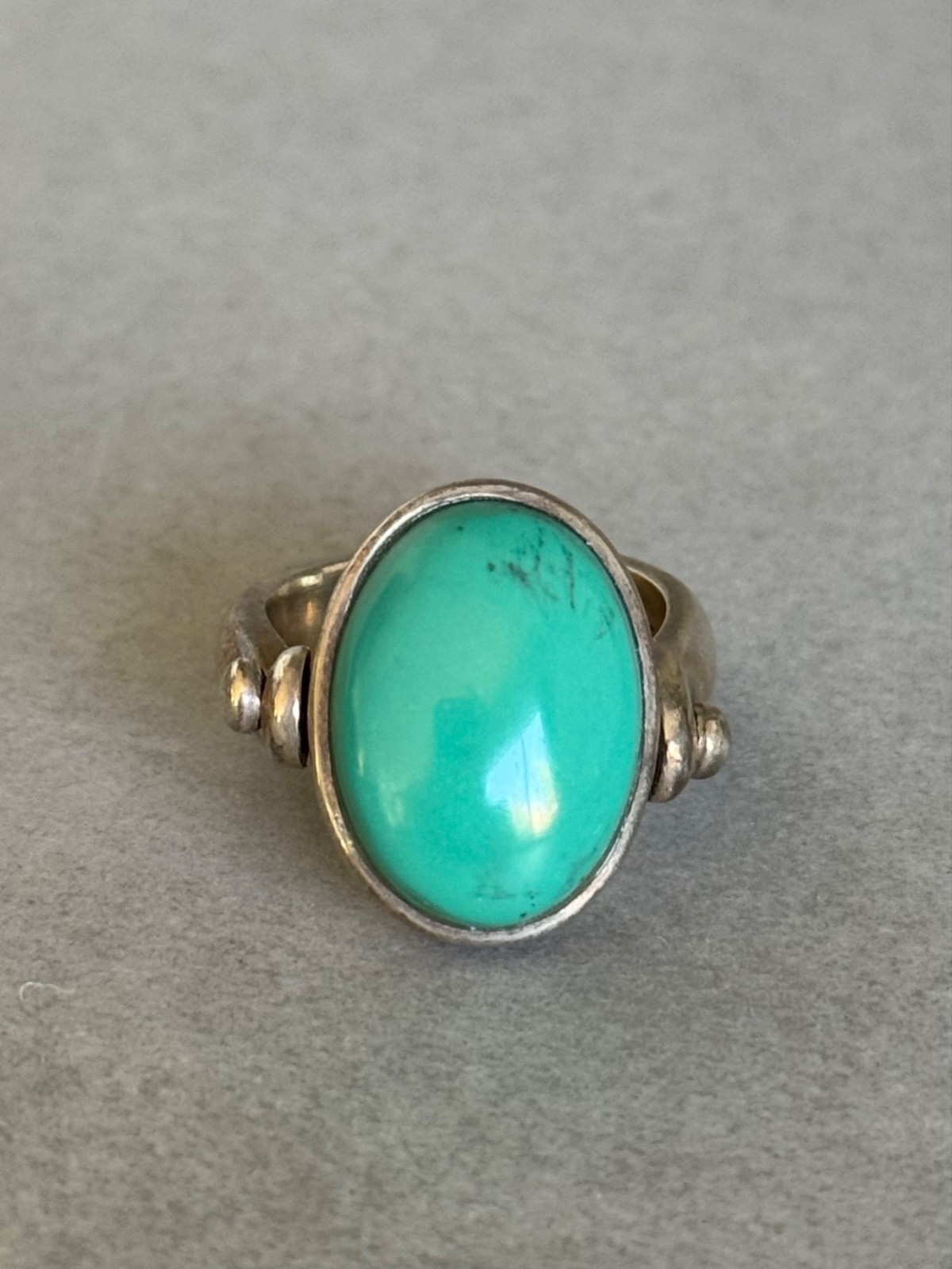 Vintage Unused Sterling Silver and Turquoise Hinged Ring Size 7 1/4
